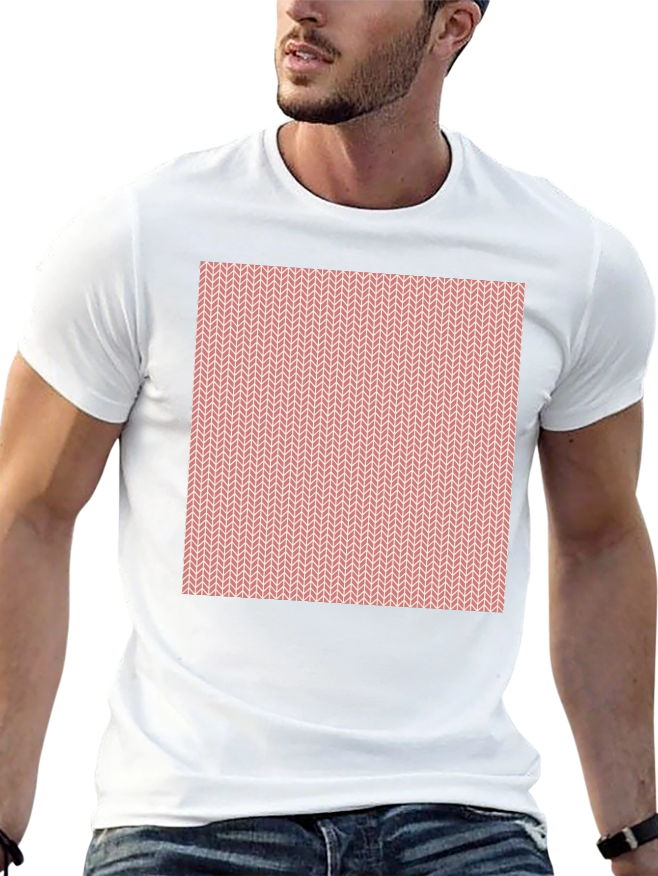 Geometric Knit Pattern Black T-Shirt