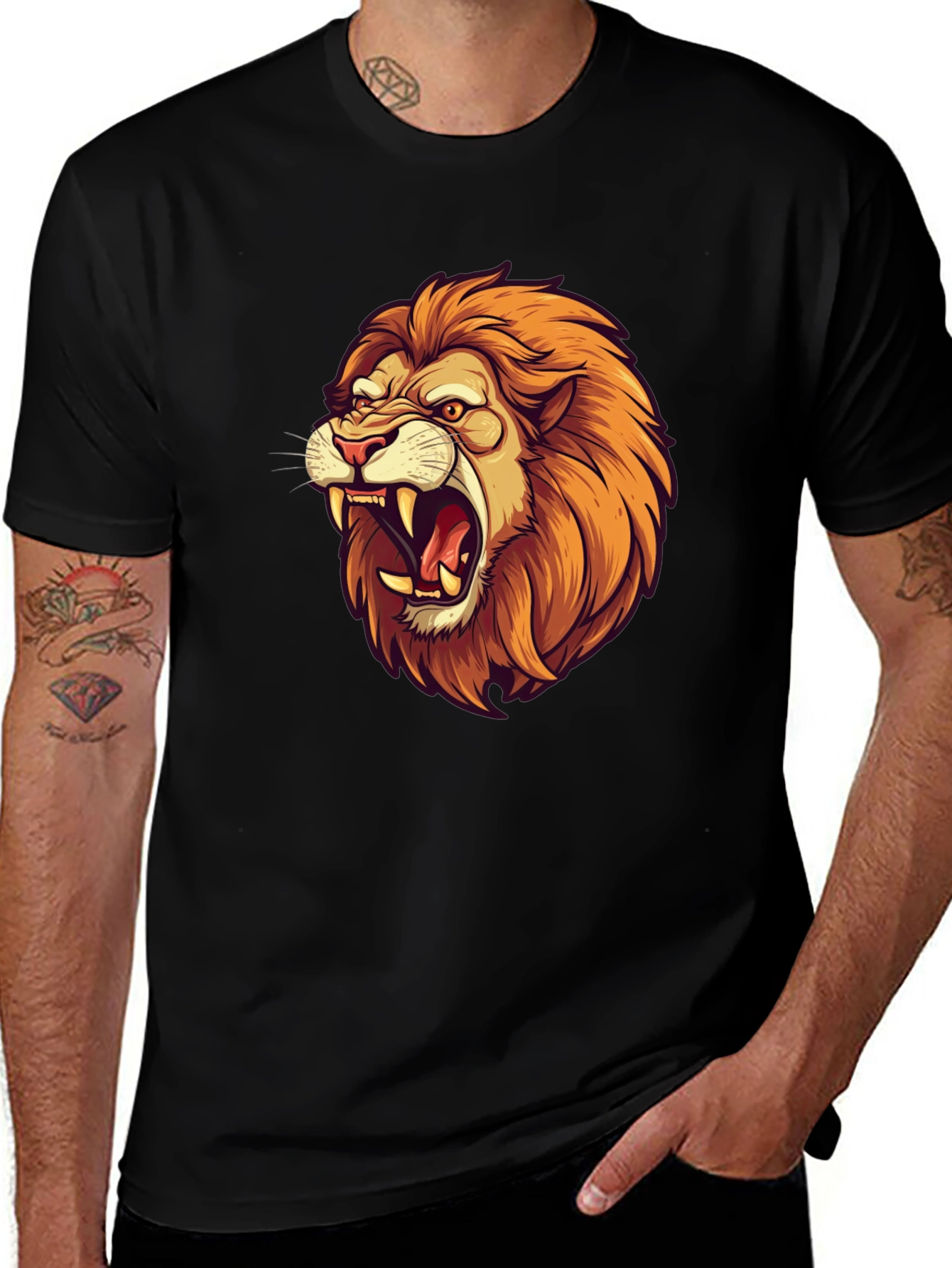 Lion Graphic Black Tee - Fierce Style!
