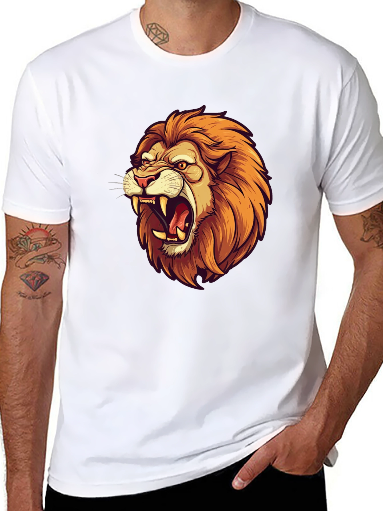 Lion Graphic Black Tee - Fierce Style!