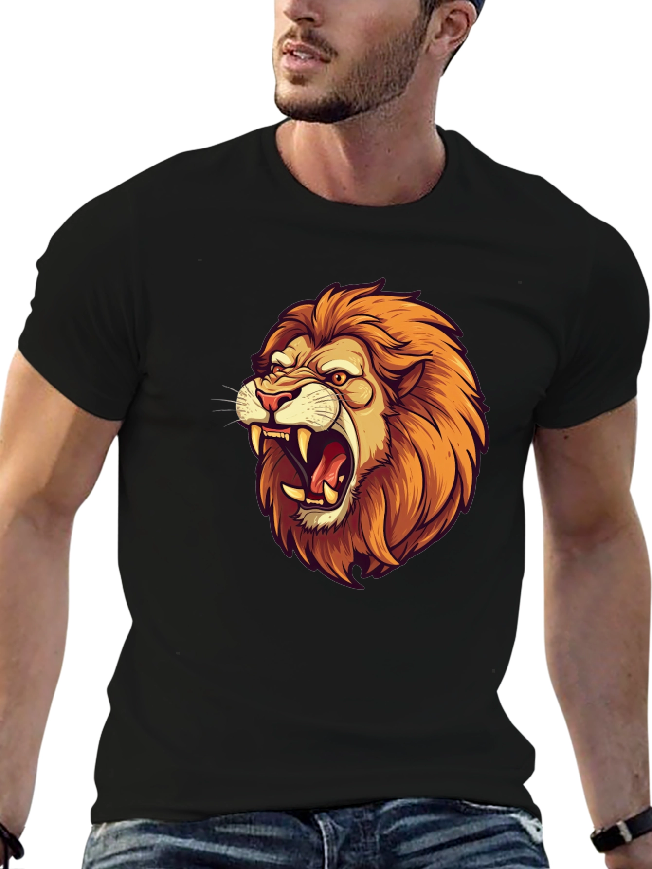 Lion Graphic Black Tee - Fierce Style!