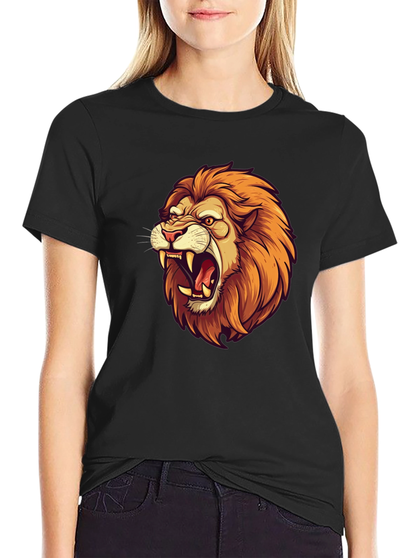 Lion Graphic Black Tee - Fierce Style!