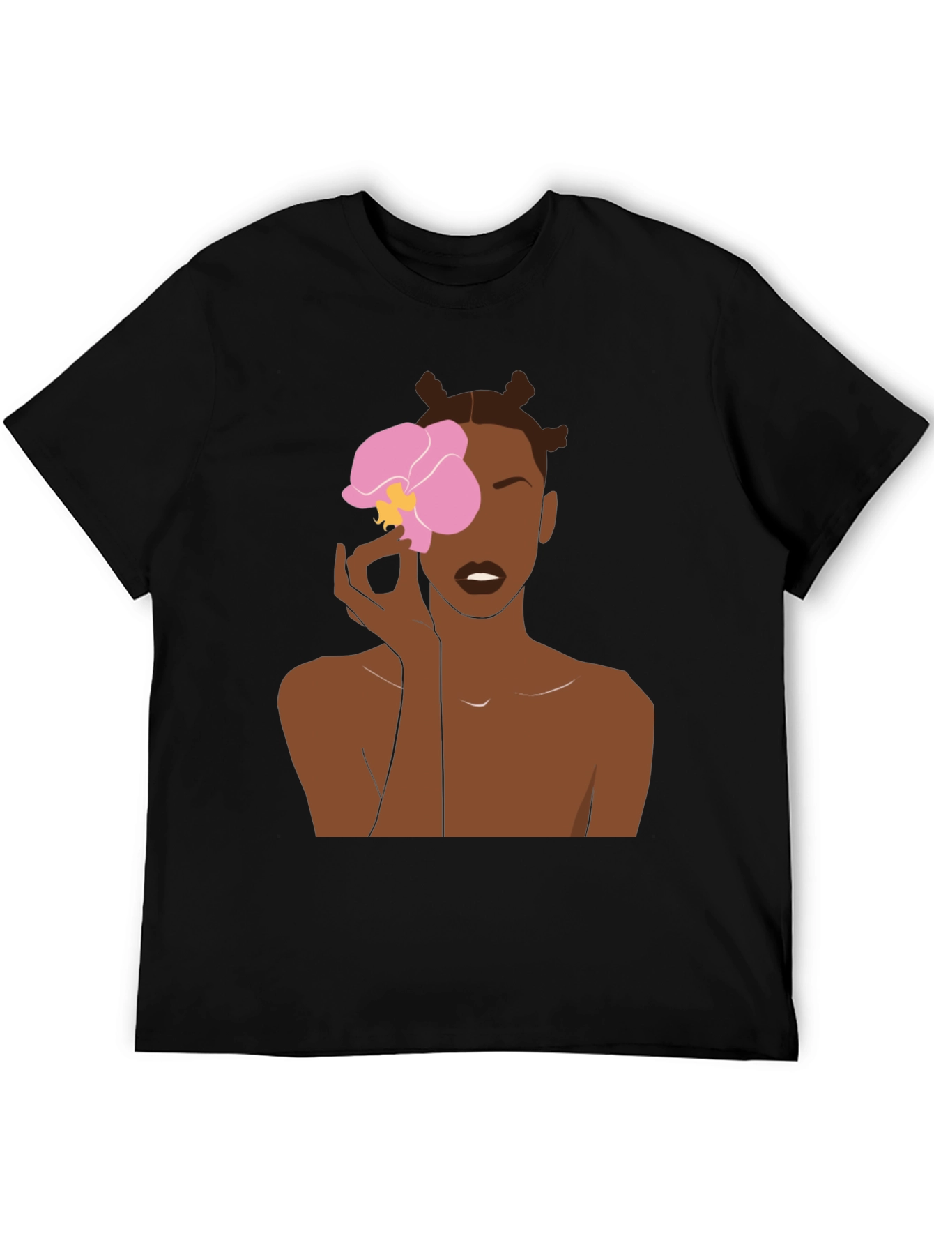 Black T-Shirt with Woman and Flower Graphic