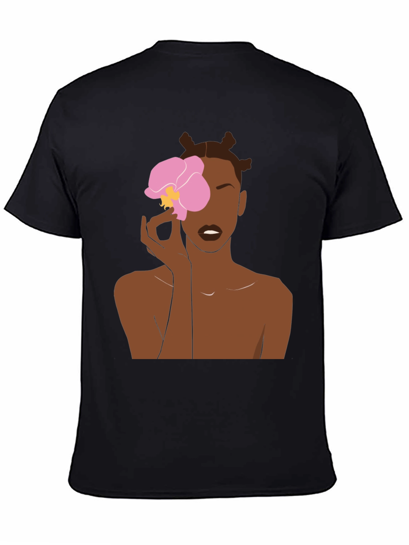 Black T-Shirt with Woman and Flower Graphic