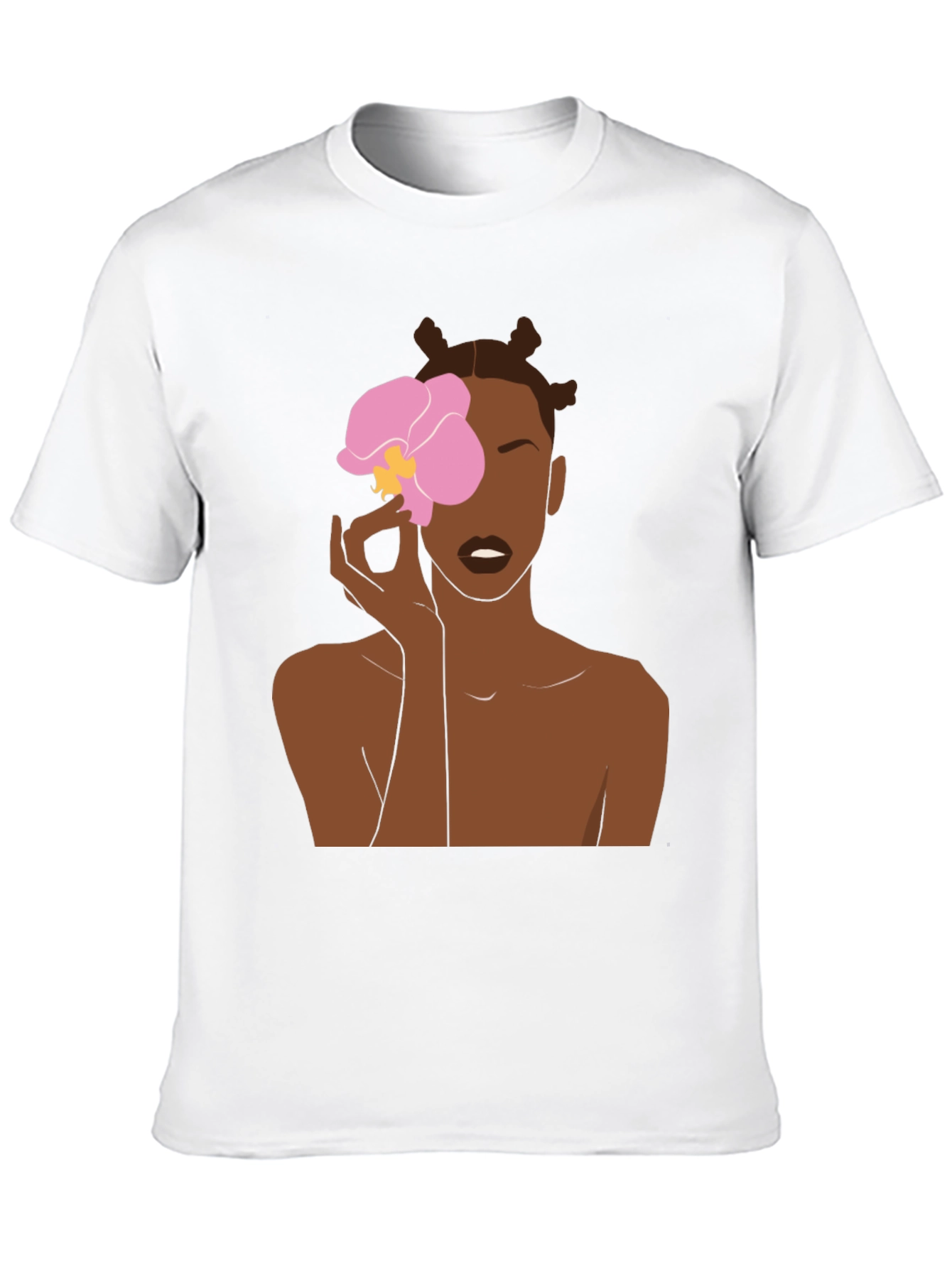 Black T-Shirt with Woman and Flower Graphic