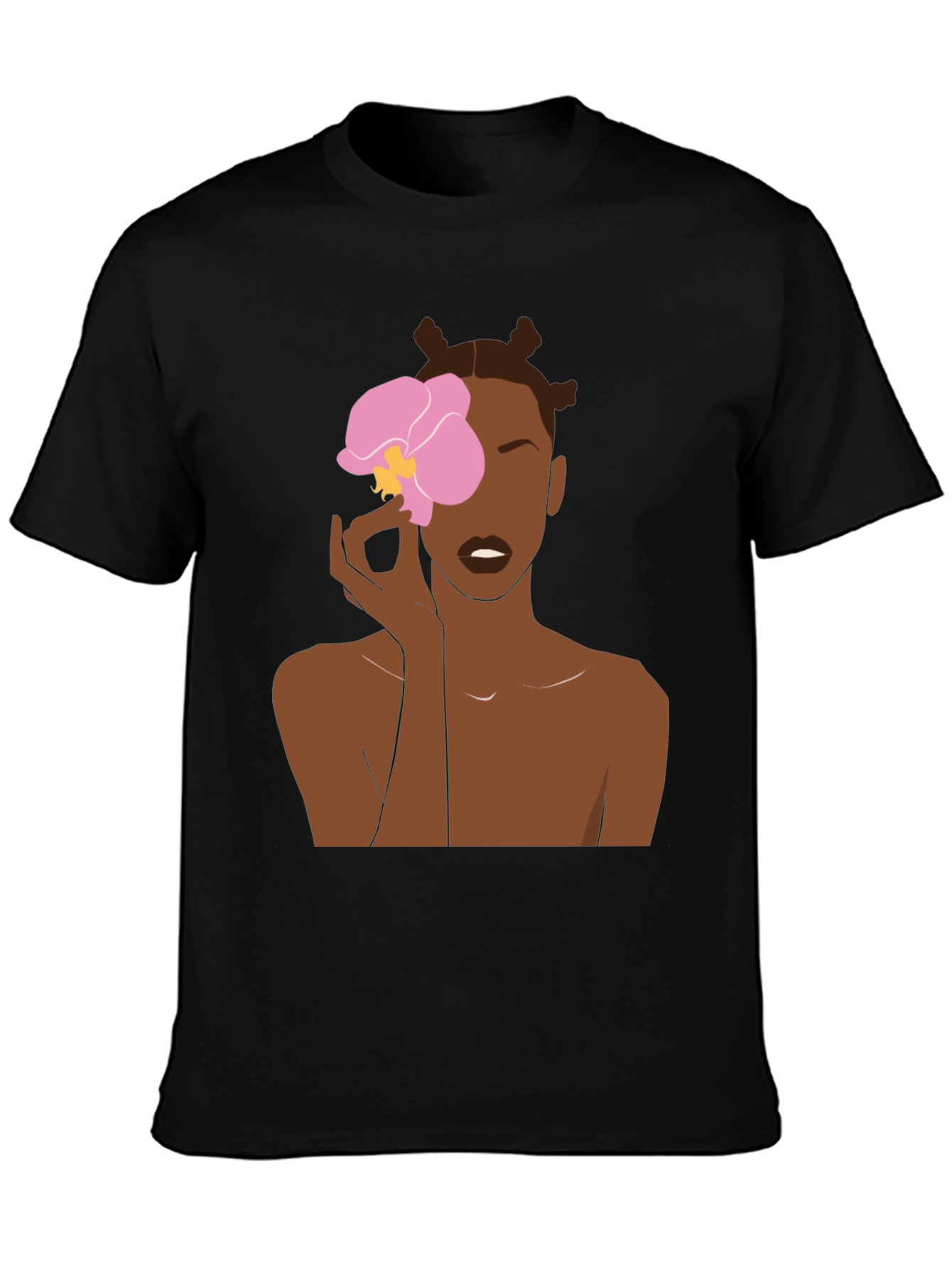 Black T-Shirt with Woman and Flower Graphic