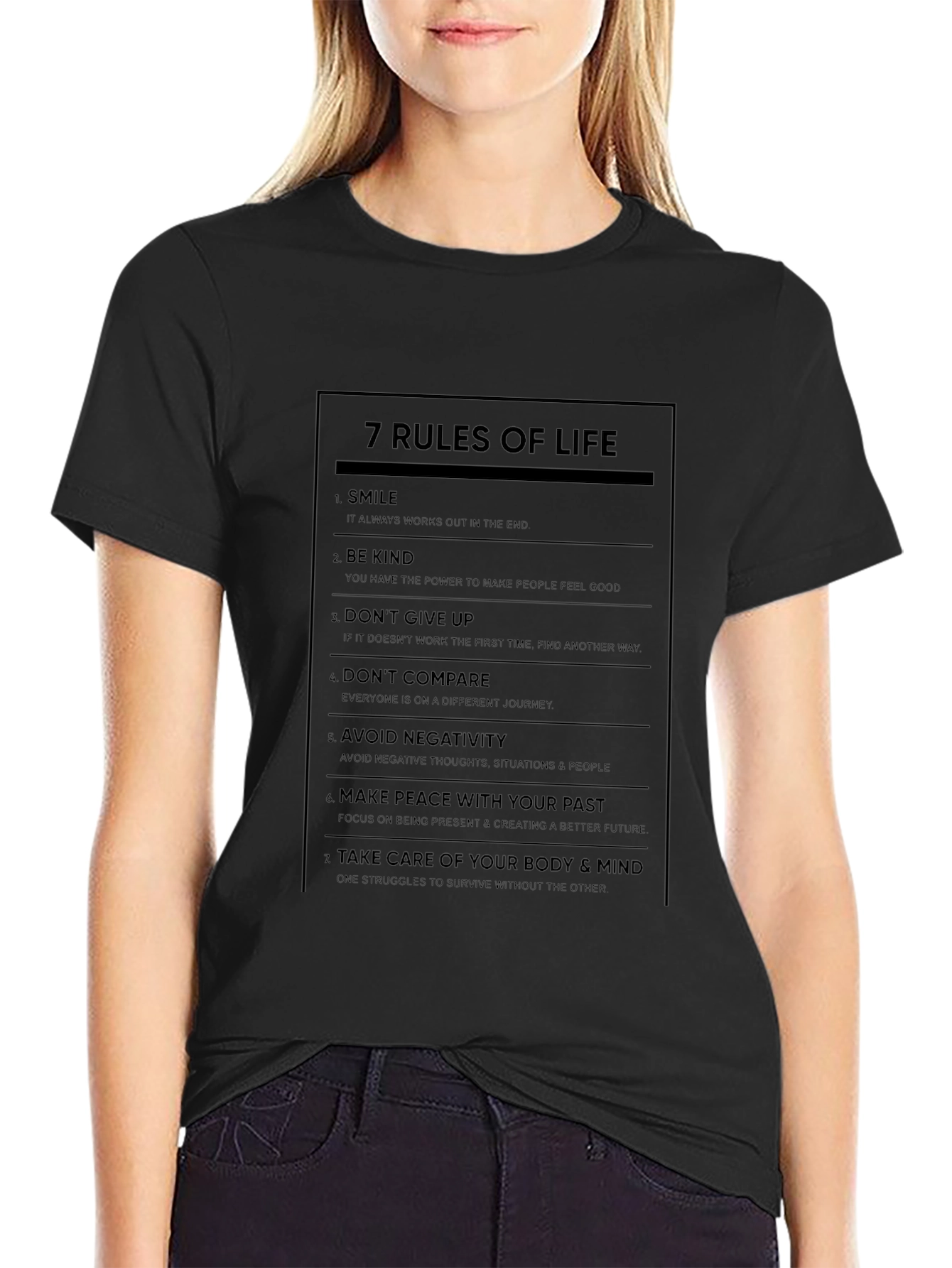 7 Rules of Life Graphic Print Crew Neck T-Shirt