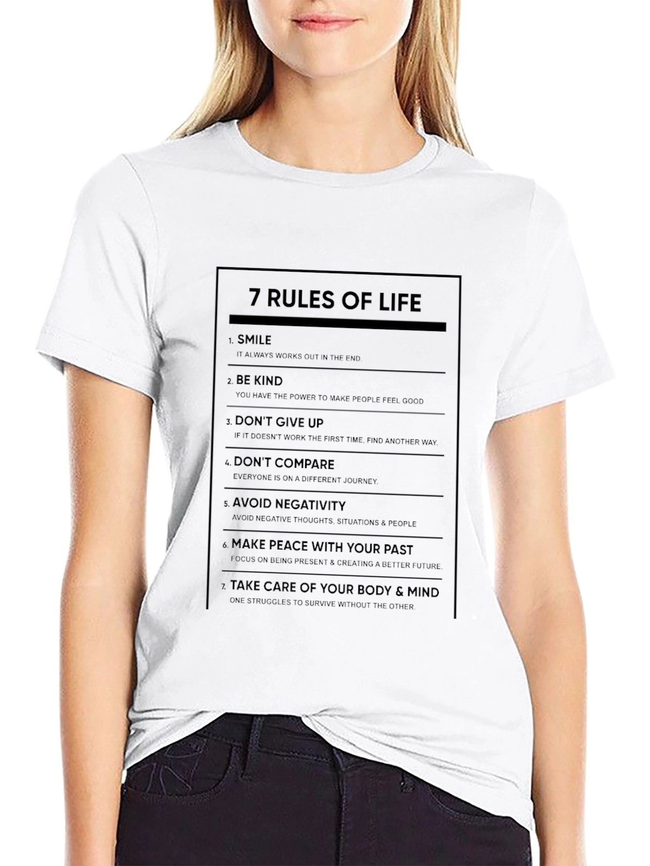 7 Rules of Life Graphic Print Crew Neck T-Shirt