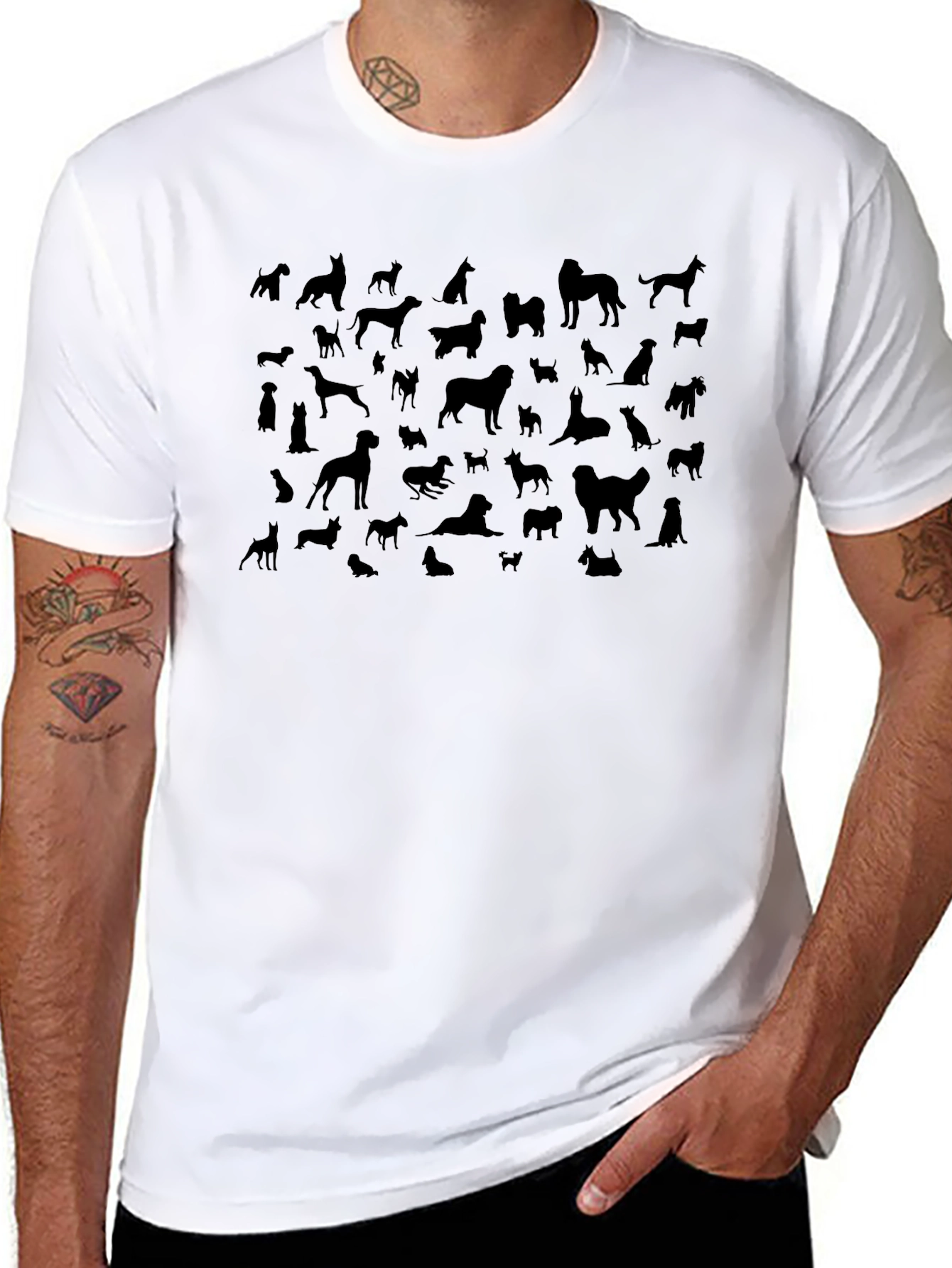 Dog Breed Silhouette Print Black T-Shirt