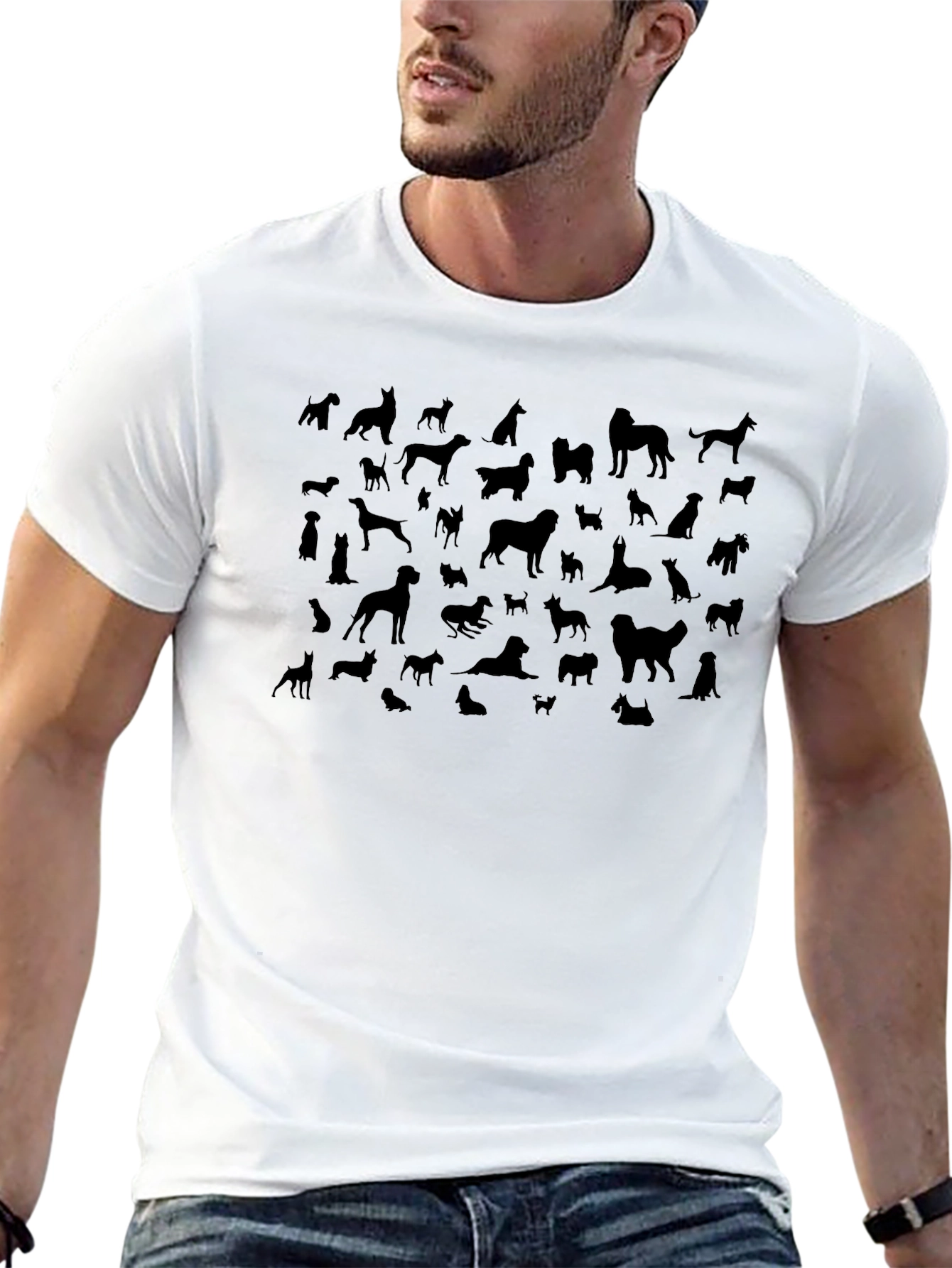 Dog Breed Silhouette Print Black T-Shirt