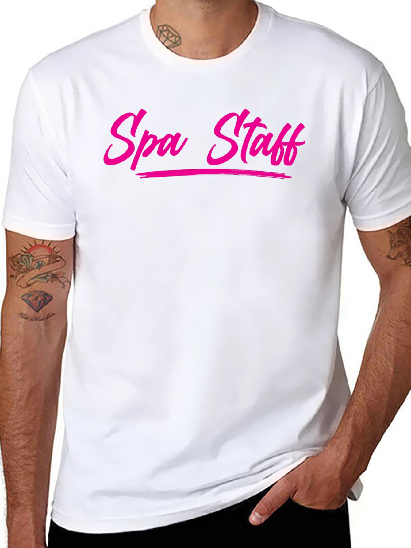 Spa Staff T-Shirt - Bold Pink Text on Black
