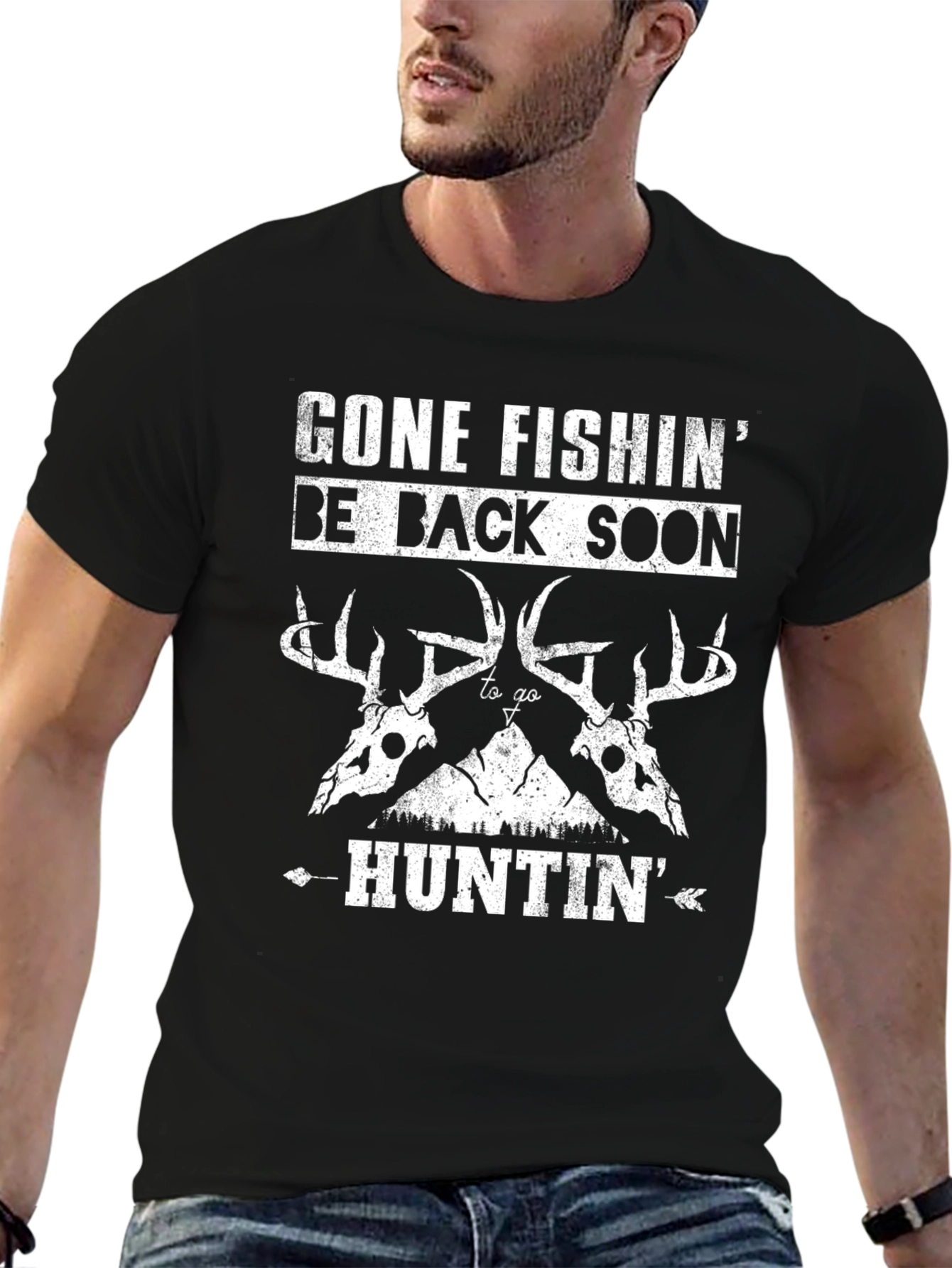 Gone Fishin Huntin Black T-Shirt