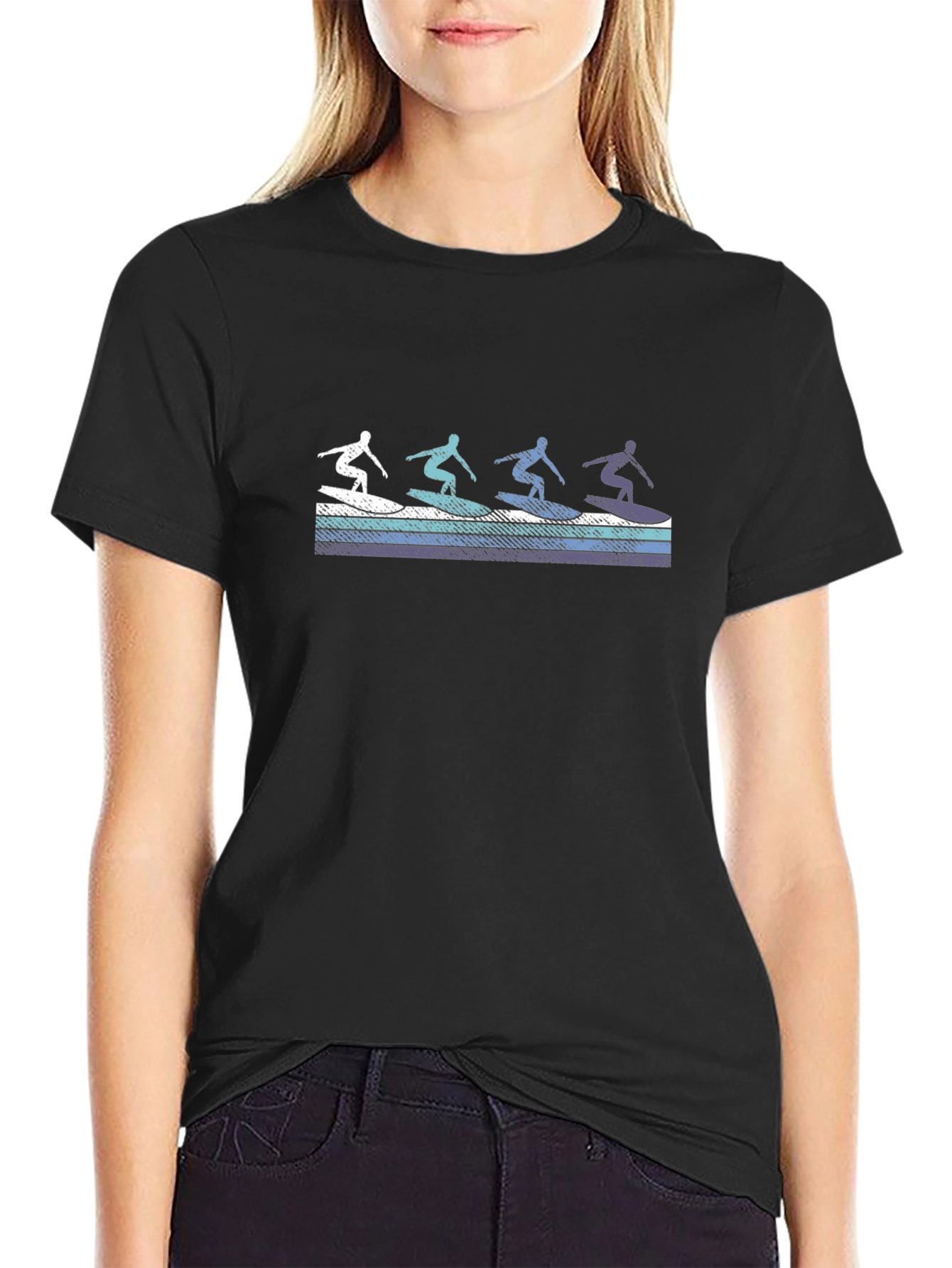 Retro Surfer Graphic Tee - Black Cotton T-Shirt