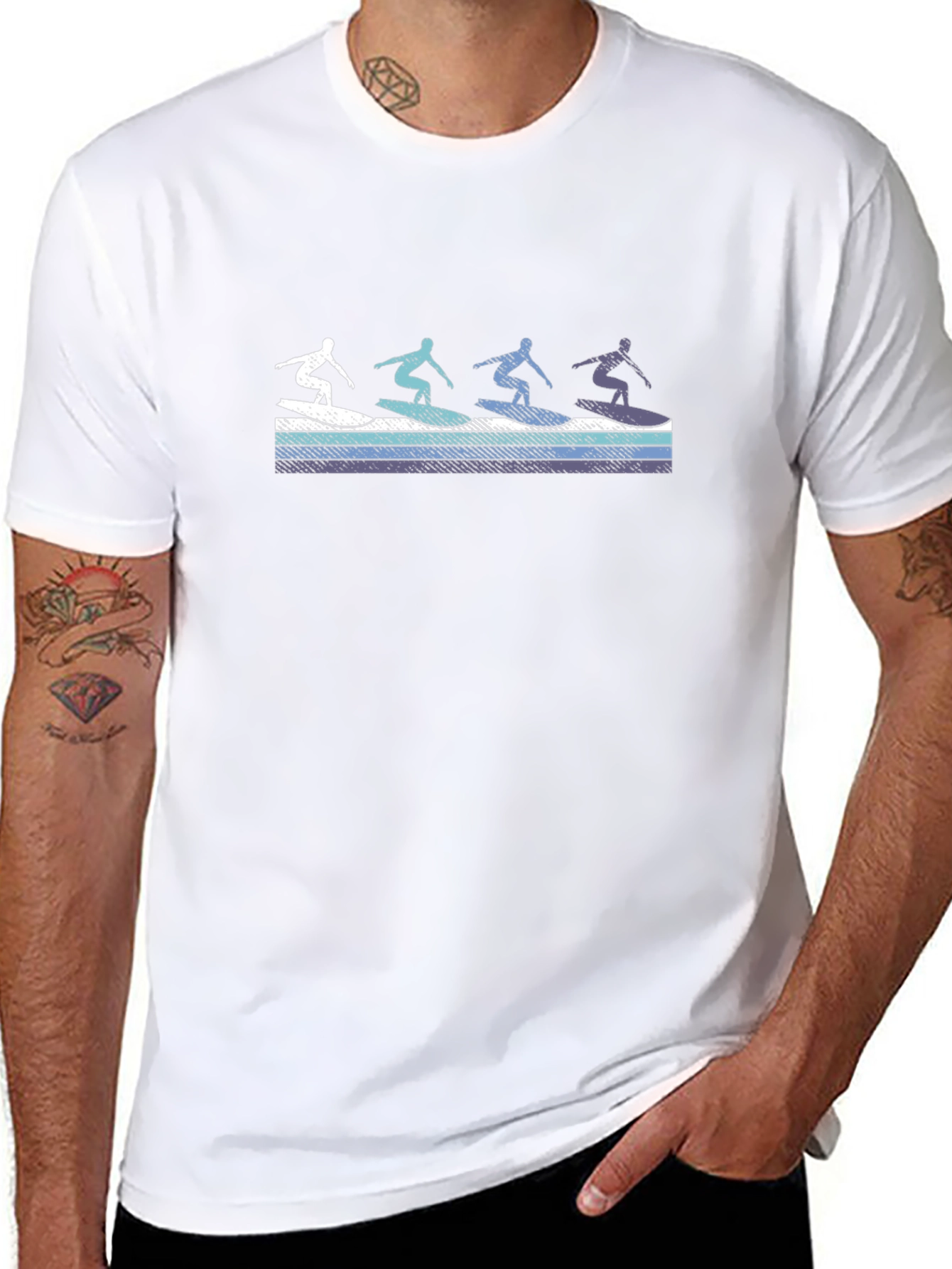 Retro Surfer Graphic Tee - Black Cotton T-Shirt