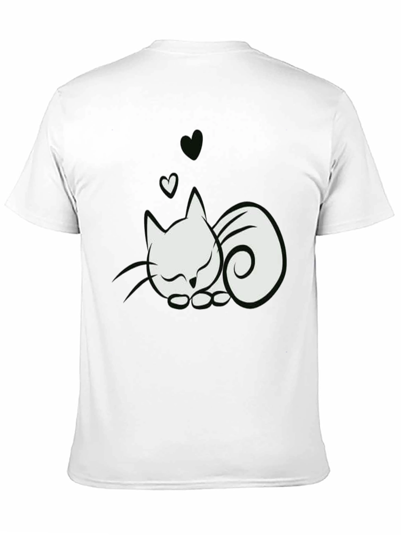Cute Cat & Hearts Graphic Tee - Black T-Shirt
