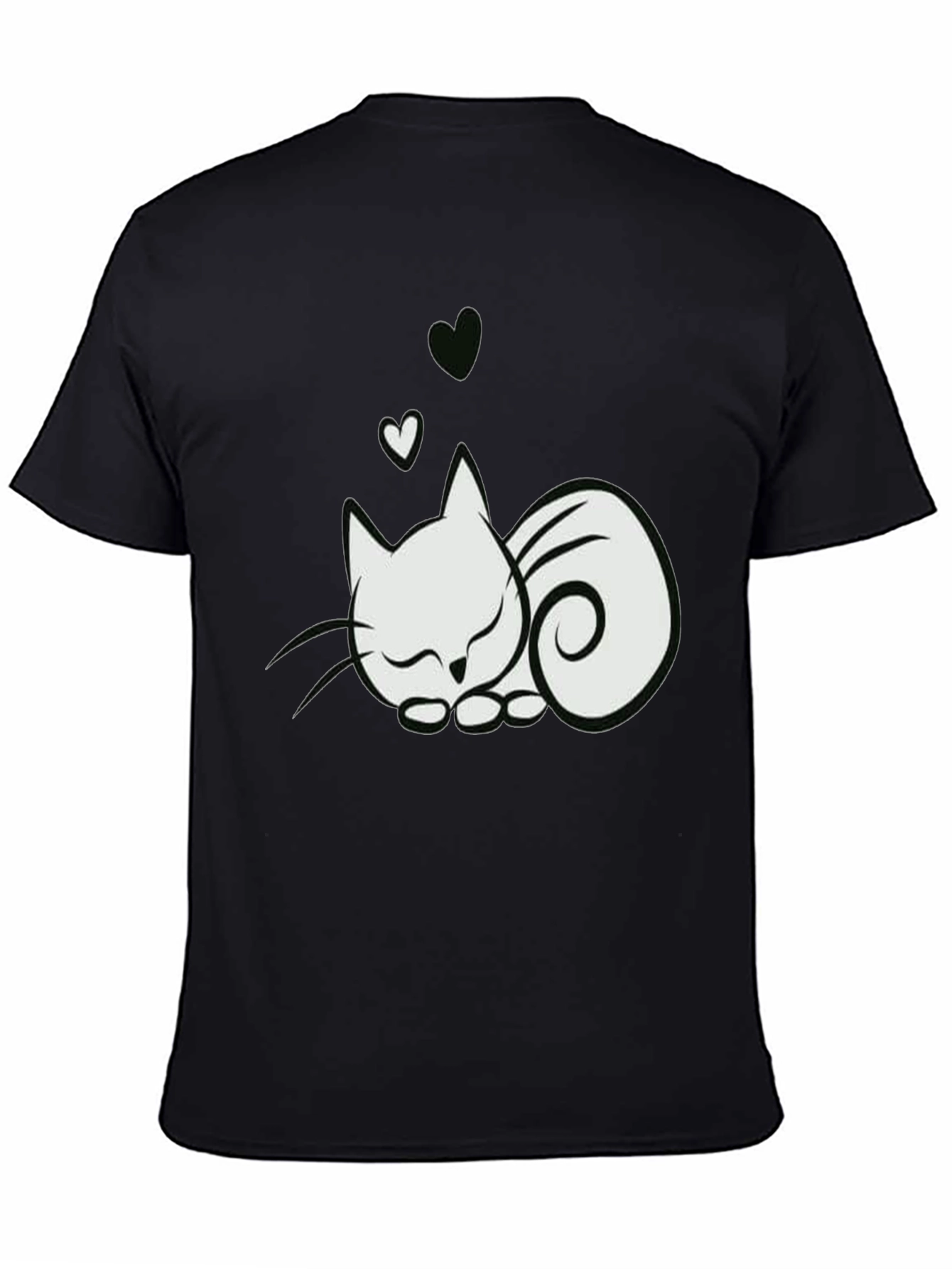 Cute Cat & Hearts Graphic Tee - Black T-Shirt