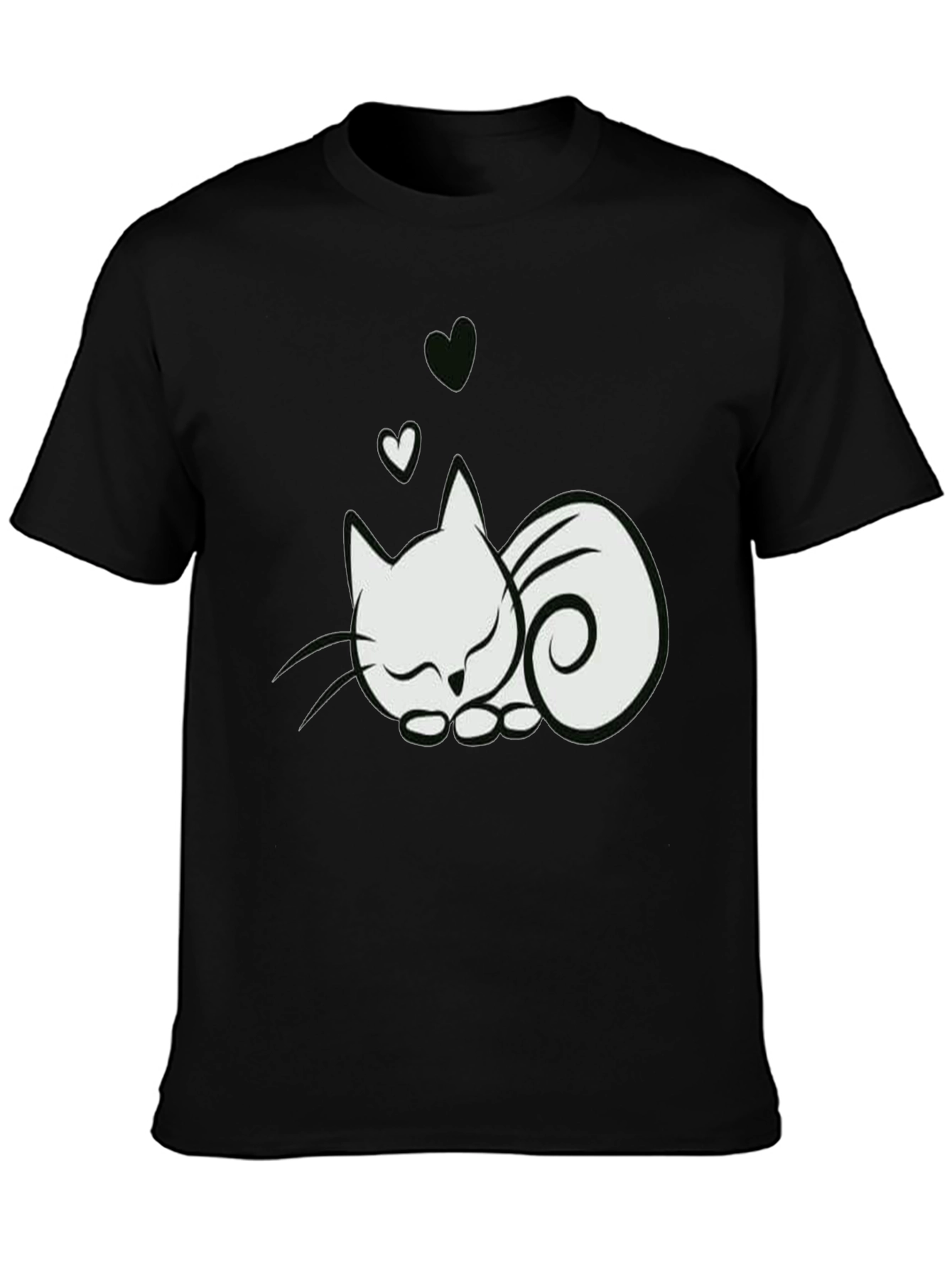 Cute Cat & Hearts Graphic Tee - Black T-Shirt