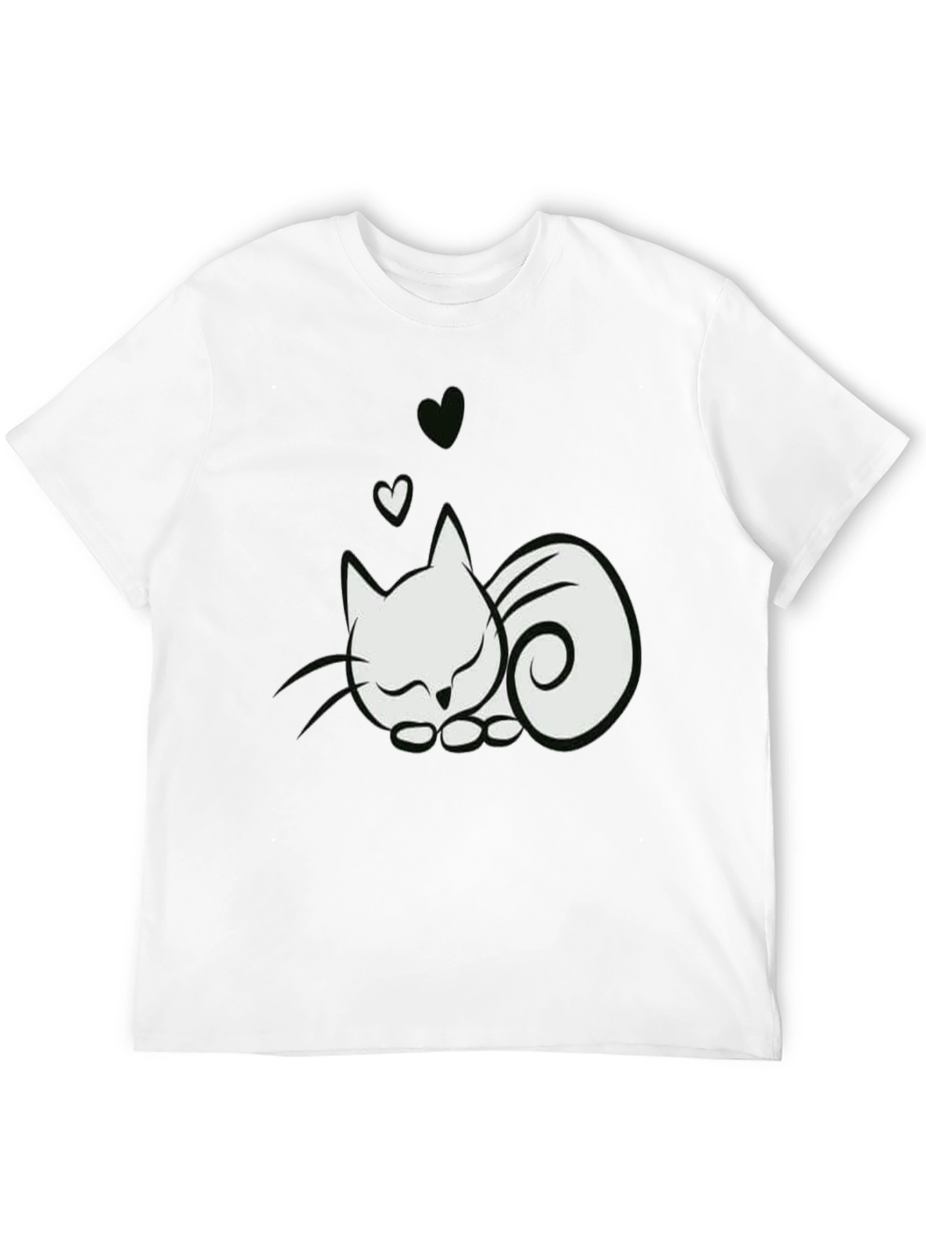 Cute Cat & Hearts Graphic Tee - Black T-Shirt