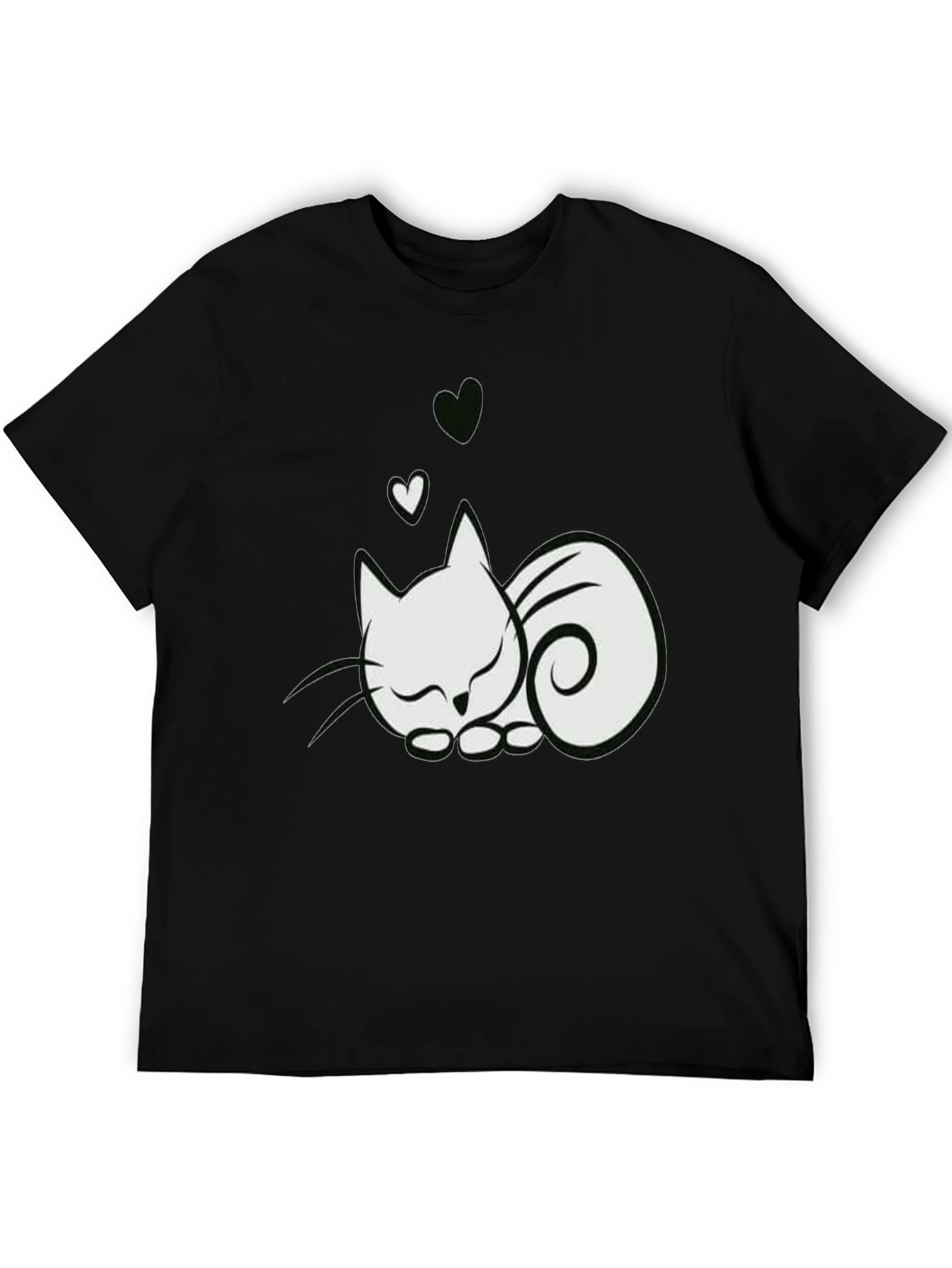 Cute Cat & Hearts Graphic Tee - Black T-Shirt
