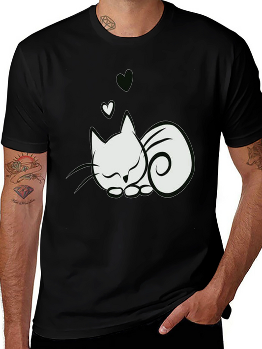 Cute Cat & Hearts Graphic Tee - Black T-Shirt