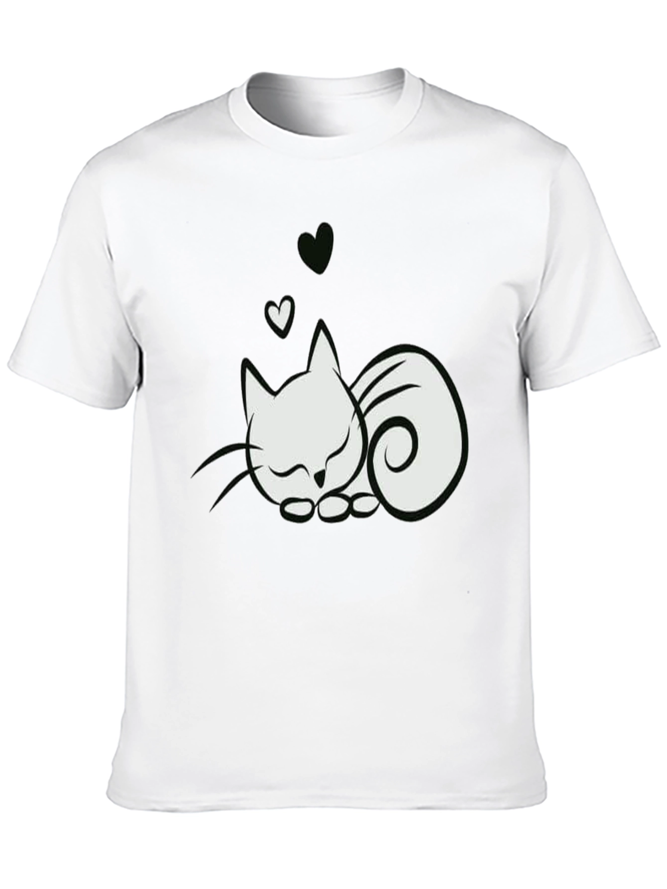 Cute Cat & Hearts Graphic Tee - Black T-Shirt