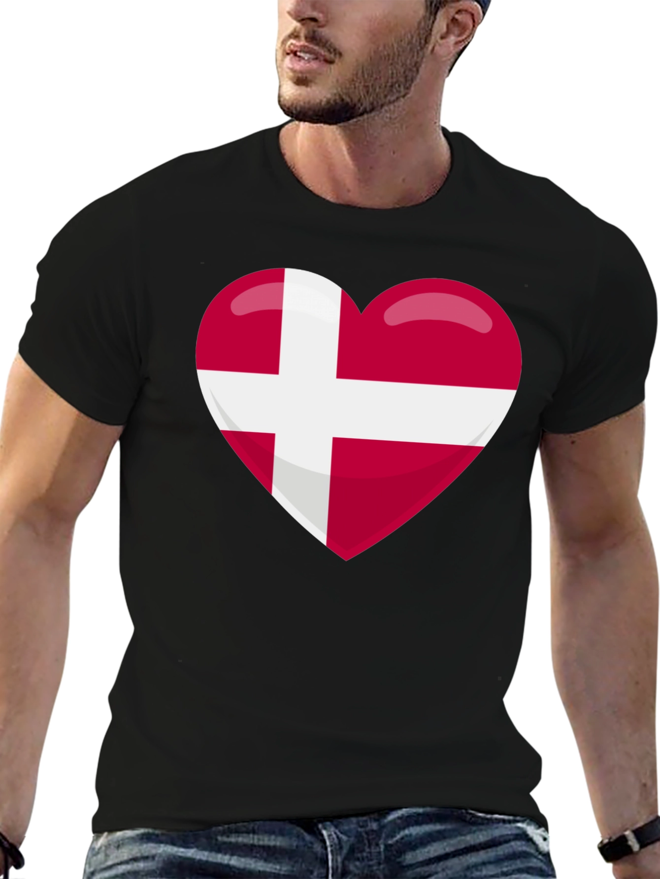 Danish Pride Heart T-Shirt - Black
