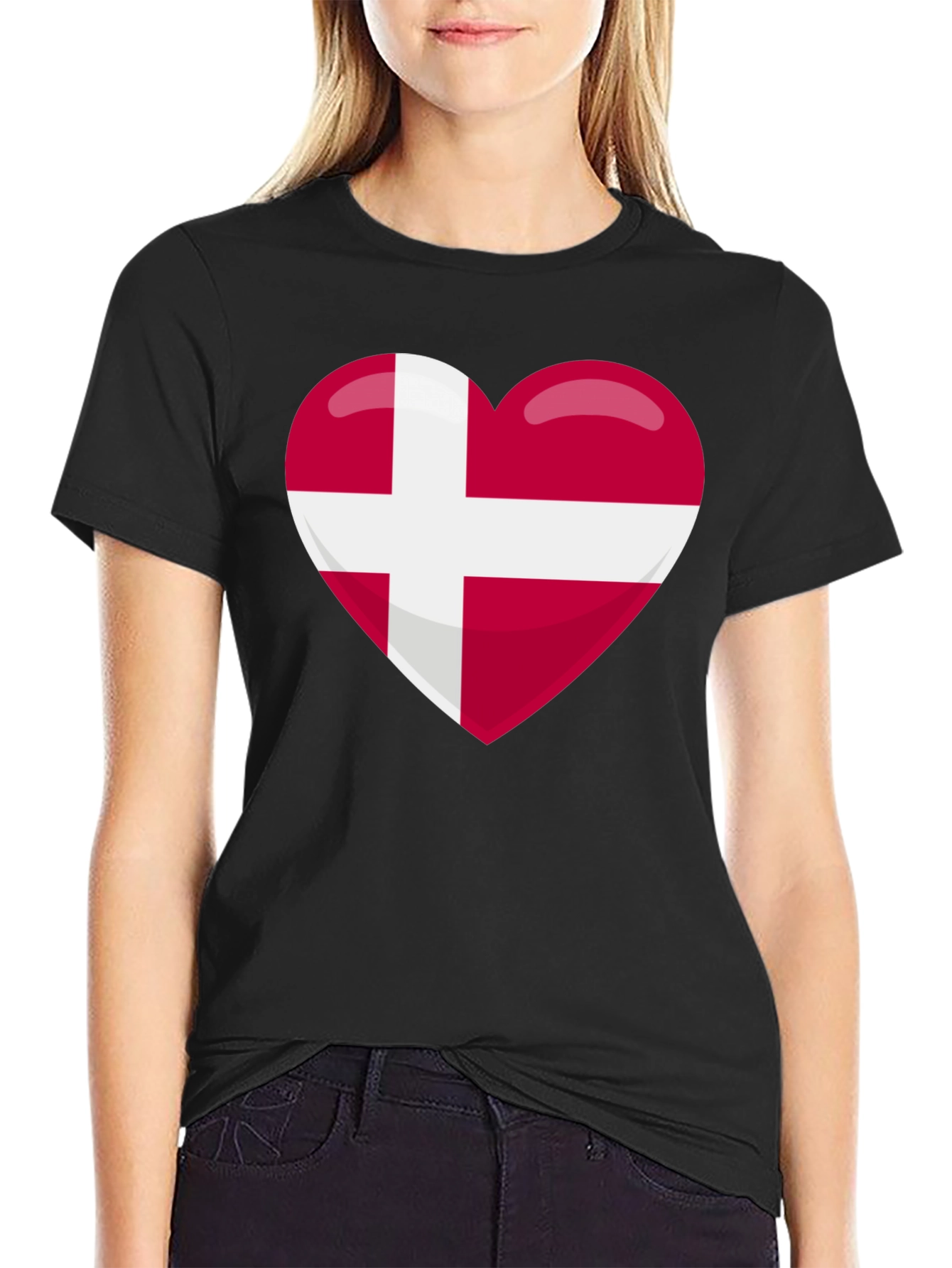 Danish Pride Heart T-Shirt - Black