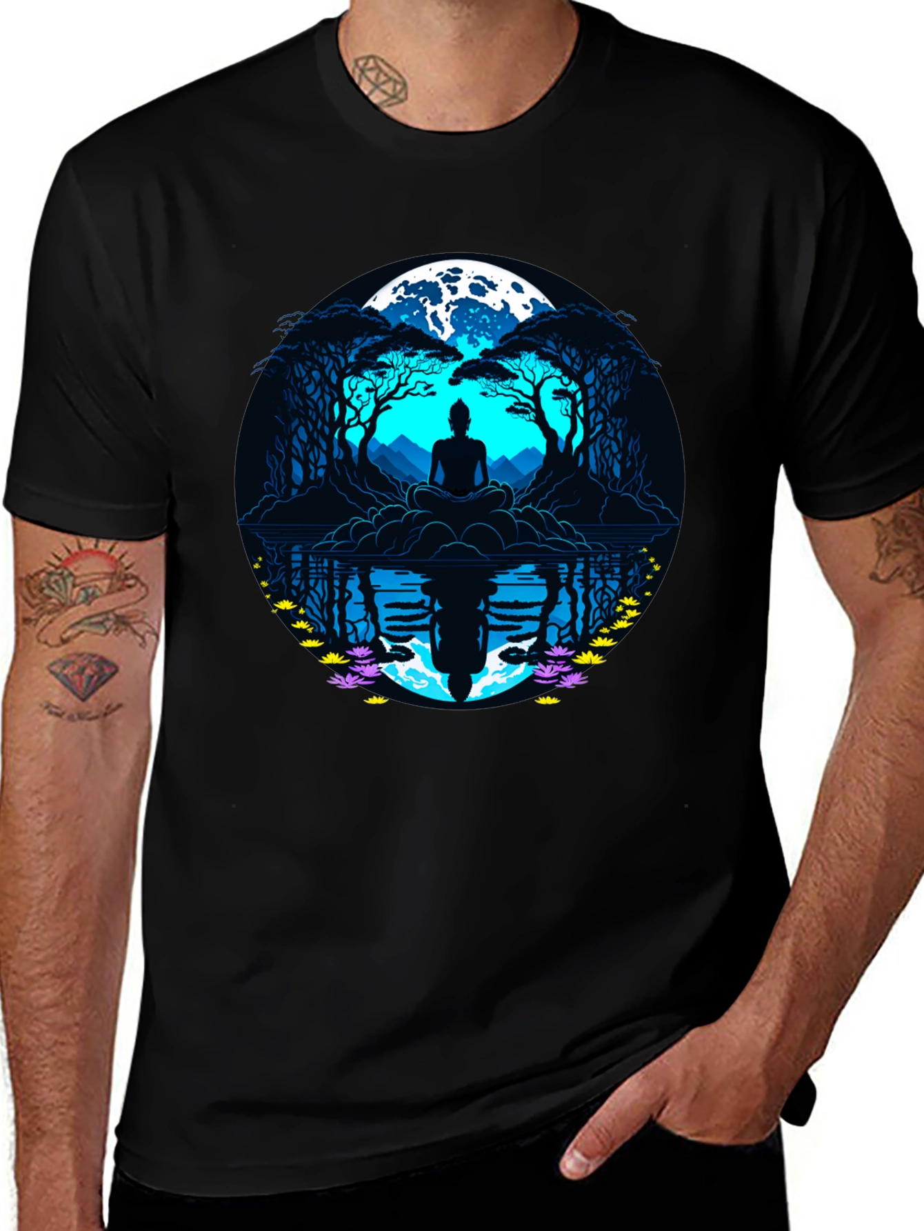 Zen Meditation T-Shirt - Moonlit Reflections
