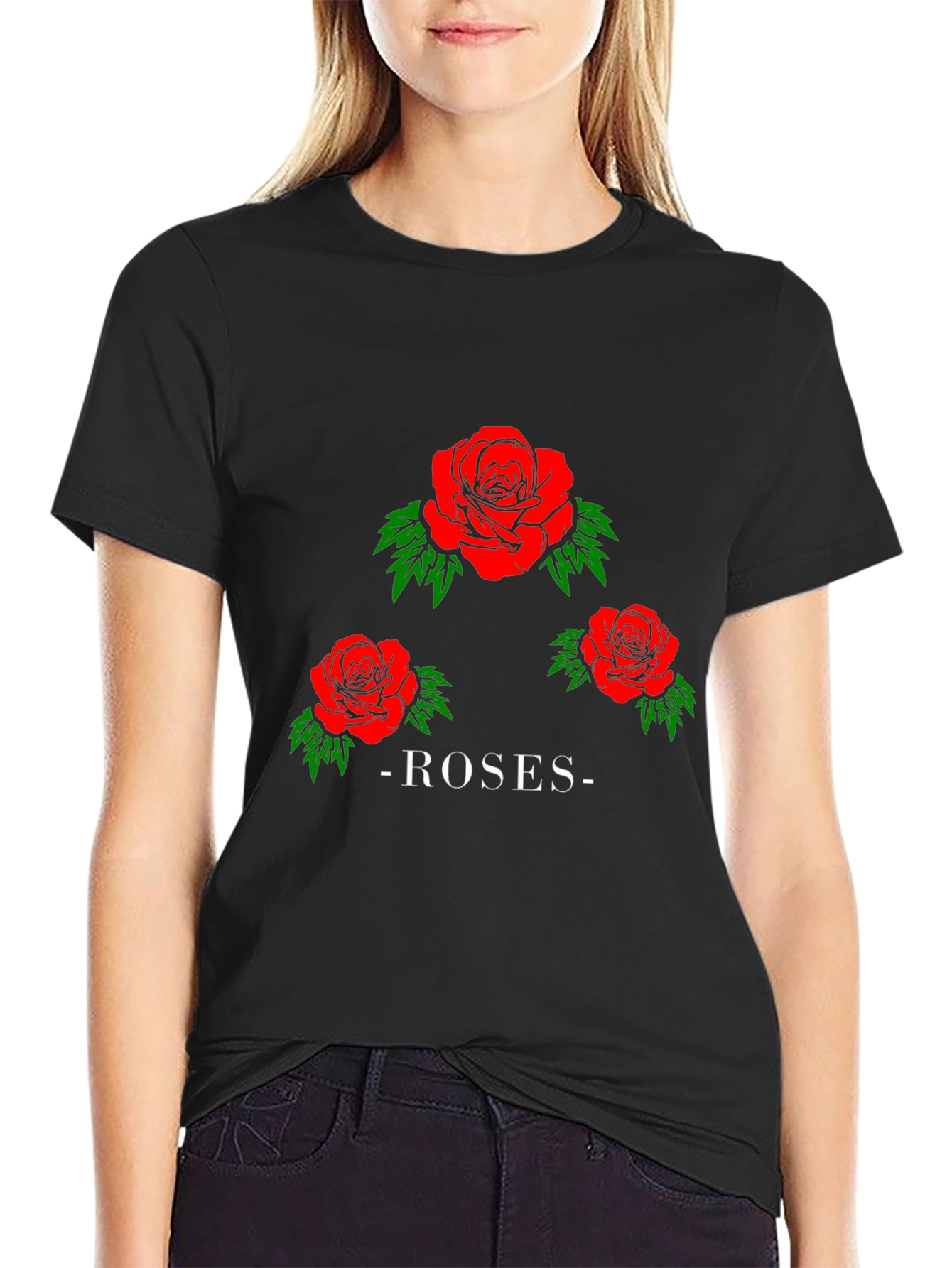 Roses Graphic Print Black T-Shirt