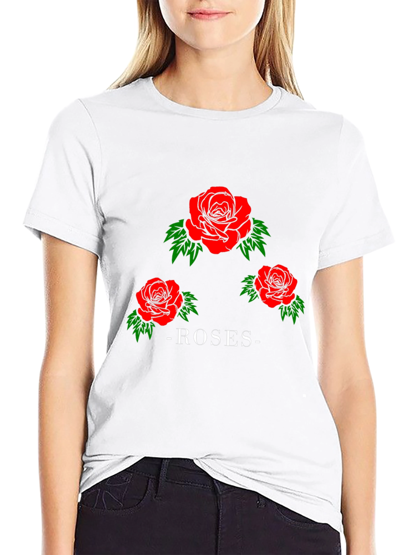 Roses Graphic Print Black T-Shirt