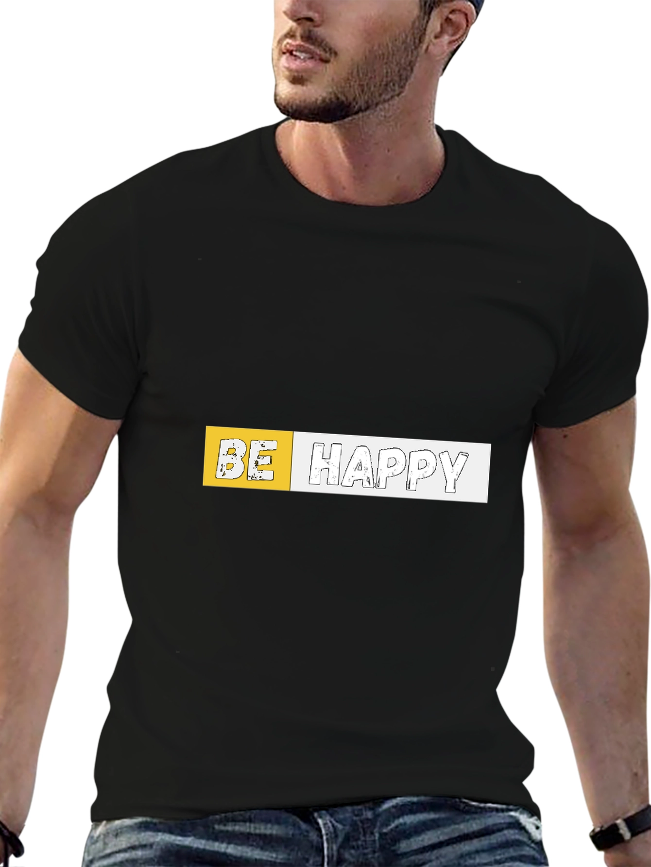 Be Happy Graphic Black T-Shirt
