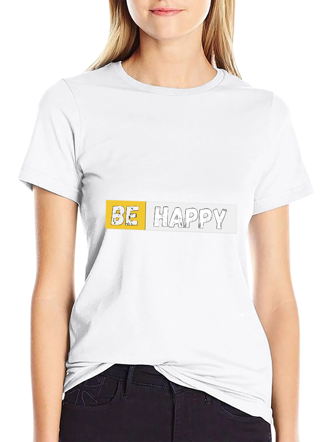 Be Happy Graphic Black T-Shirt