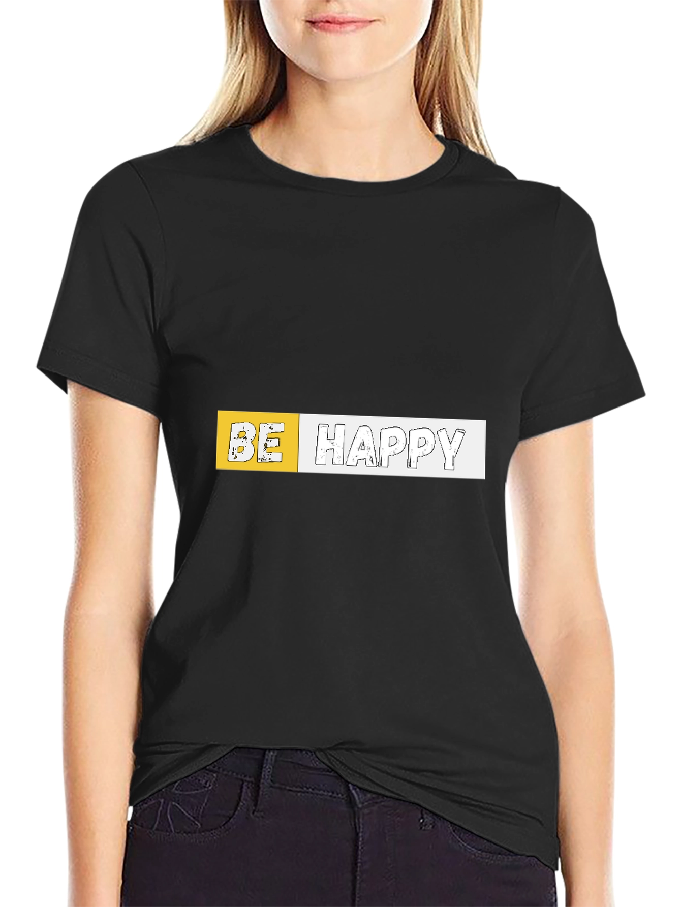 Be Happy Graphic Black T-Shirt