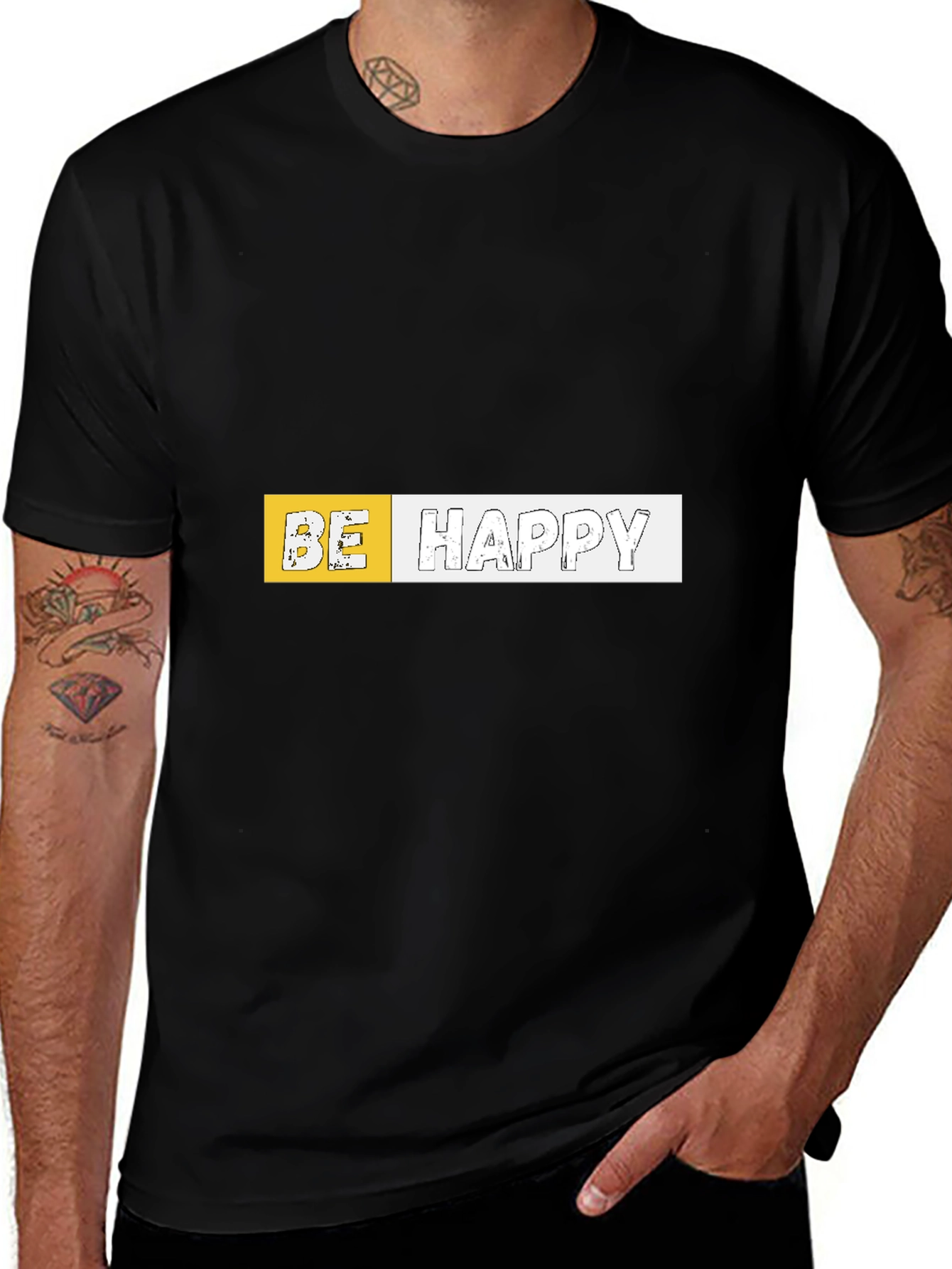 Be Happy Graphic Black T-Shirt