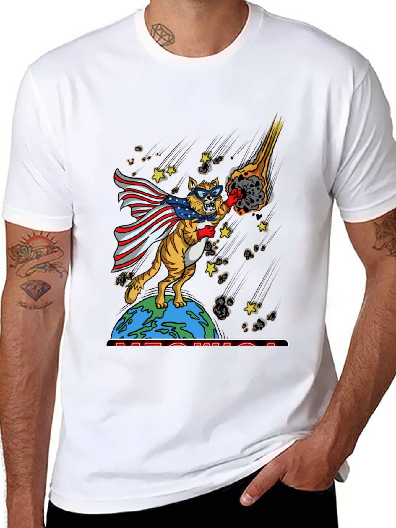 Patriotic Superhero Cat Graphic T-Shirt