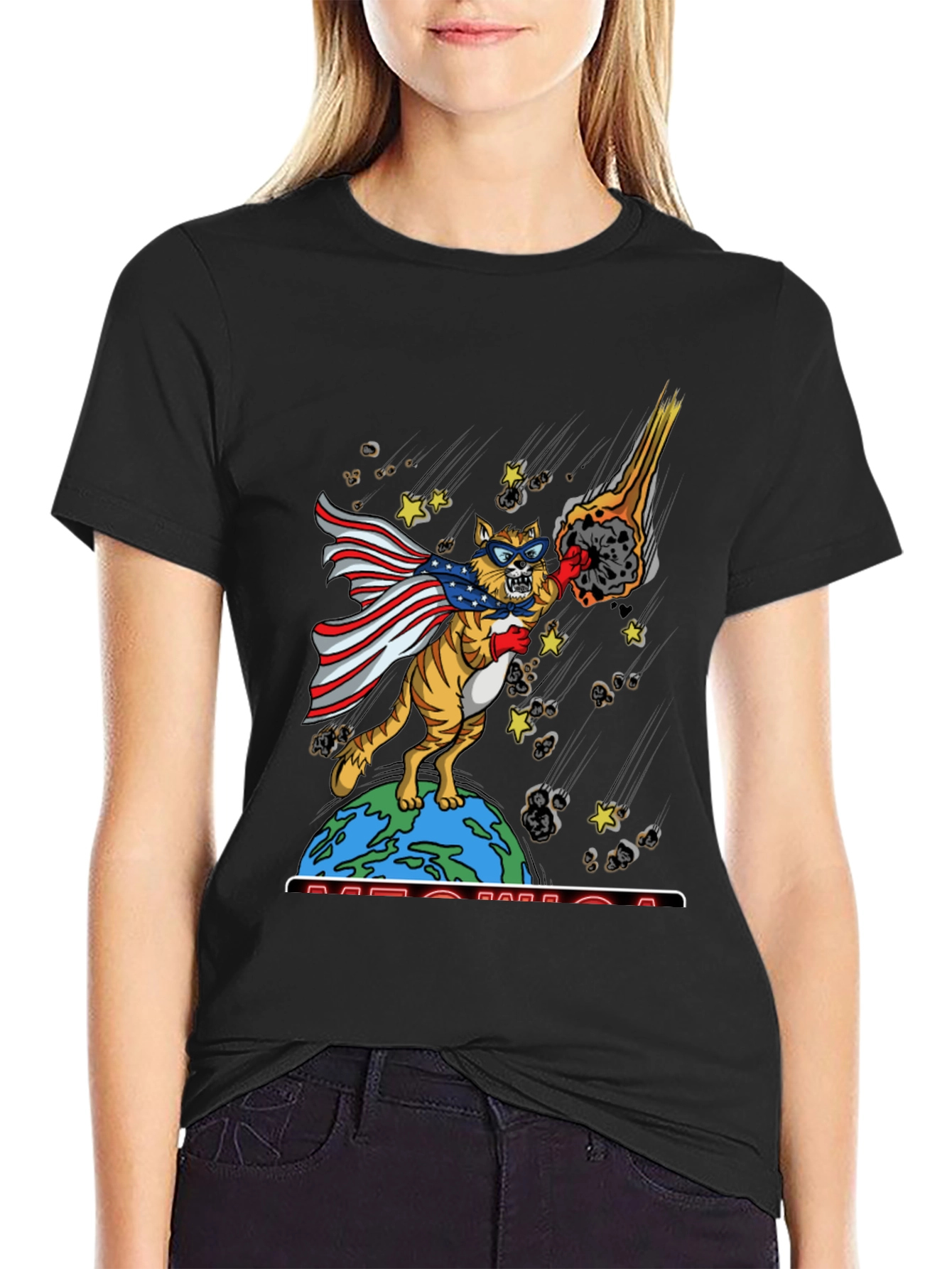 Patriotic Superhero Cat Graphic T-Shirt