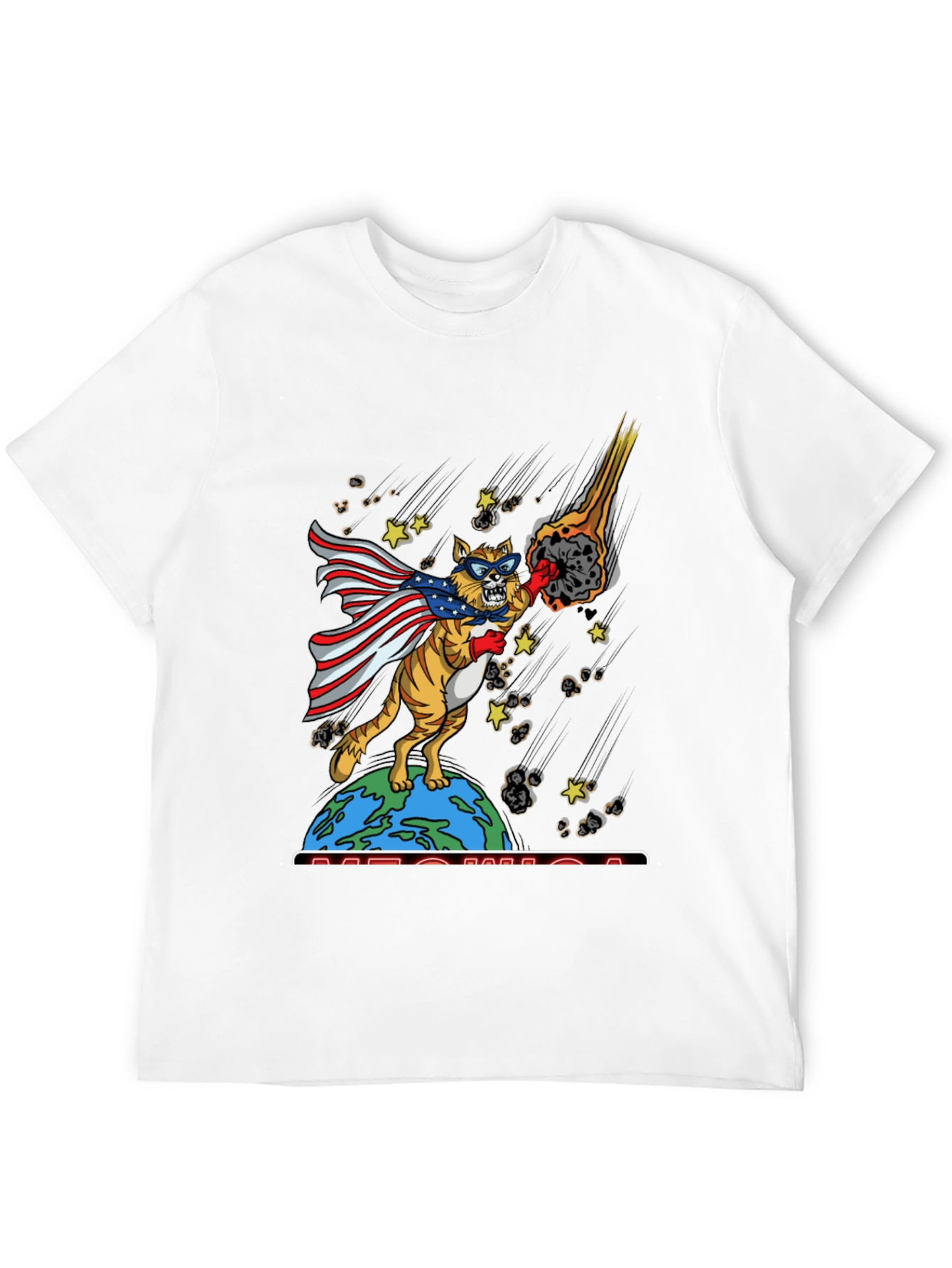 Patriotic Superhero Cat Graphic T-Shirt