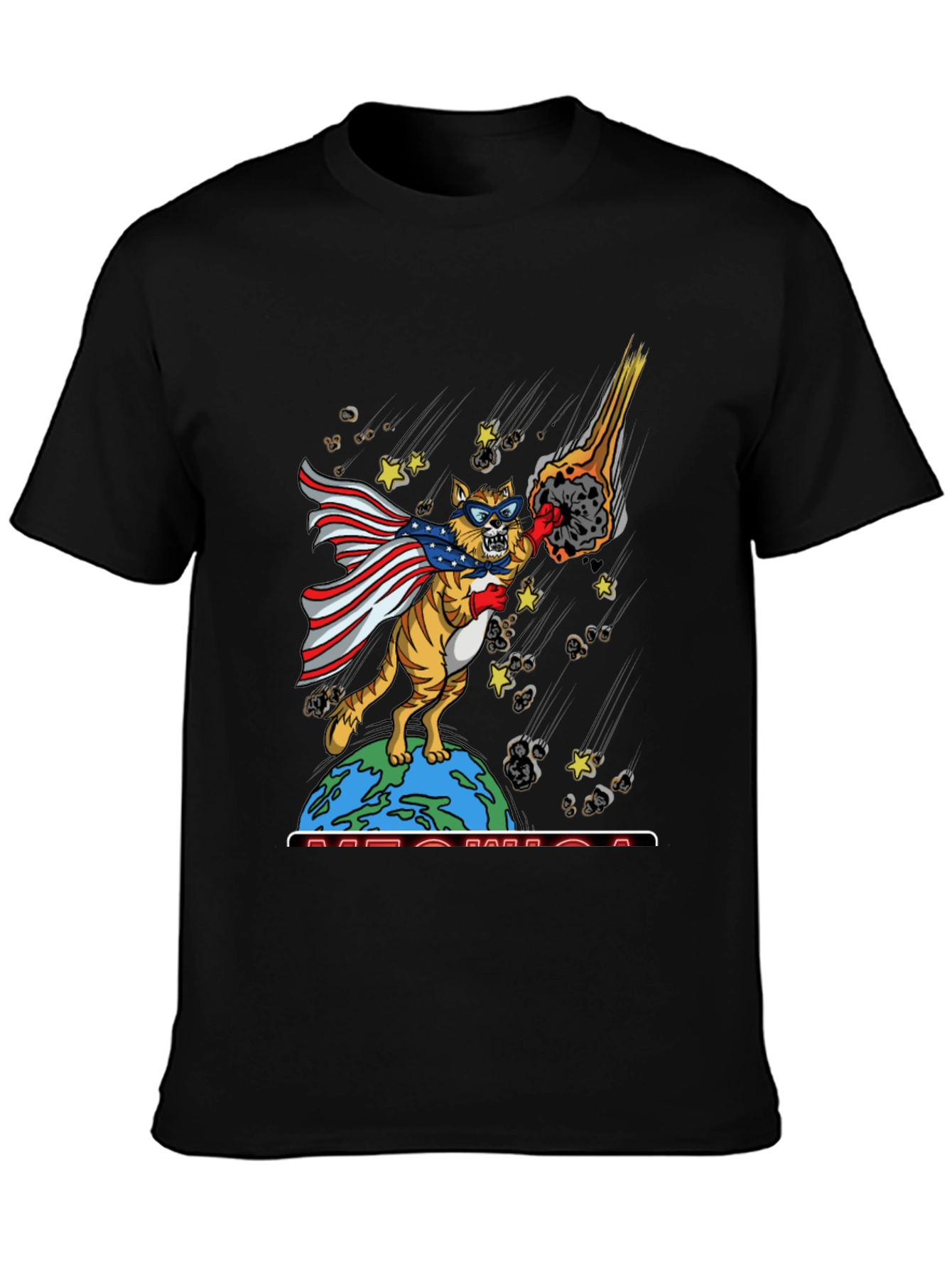 Patriotic Superhero Cat Graphic T-Shirt