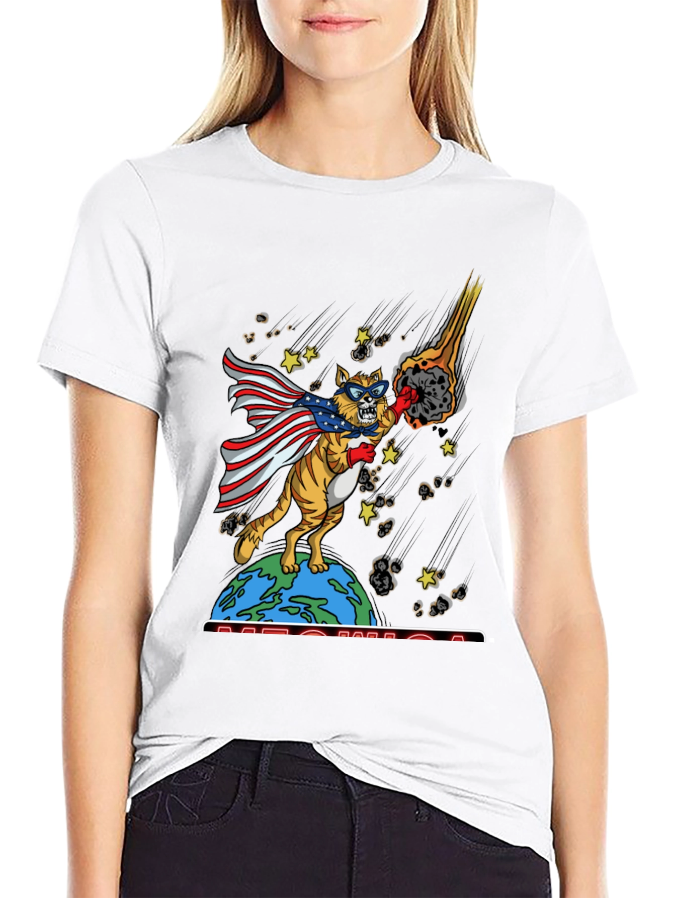 Patriotic Superhero Cat Graphic T-Shirt