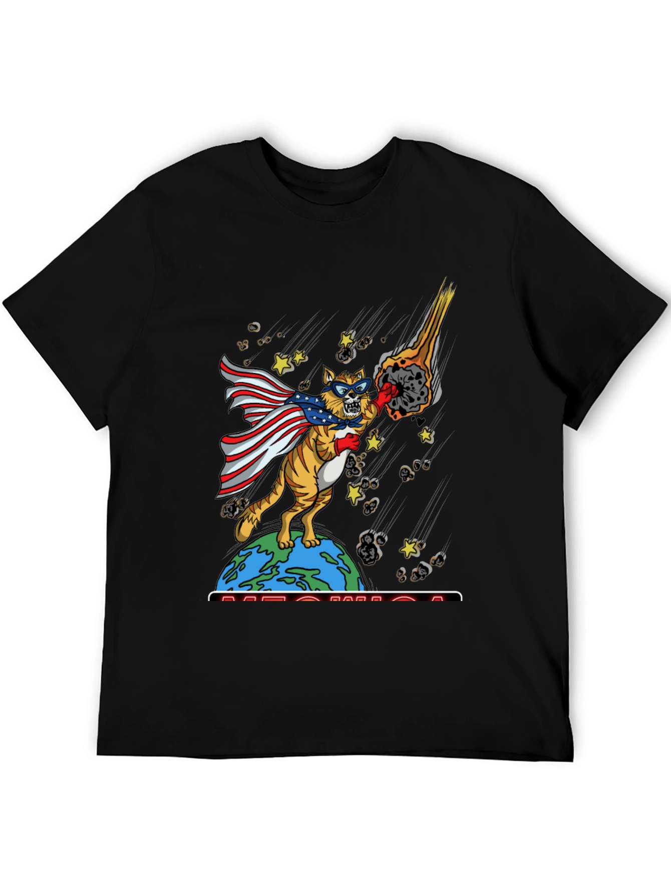 Patriotic Superhero Cat Graphic T-Shirt
