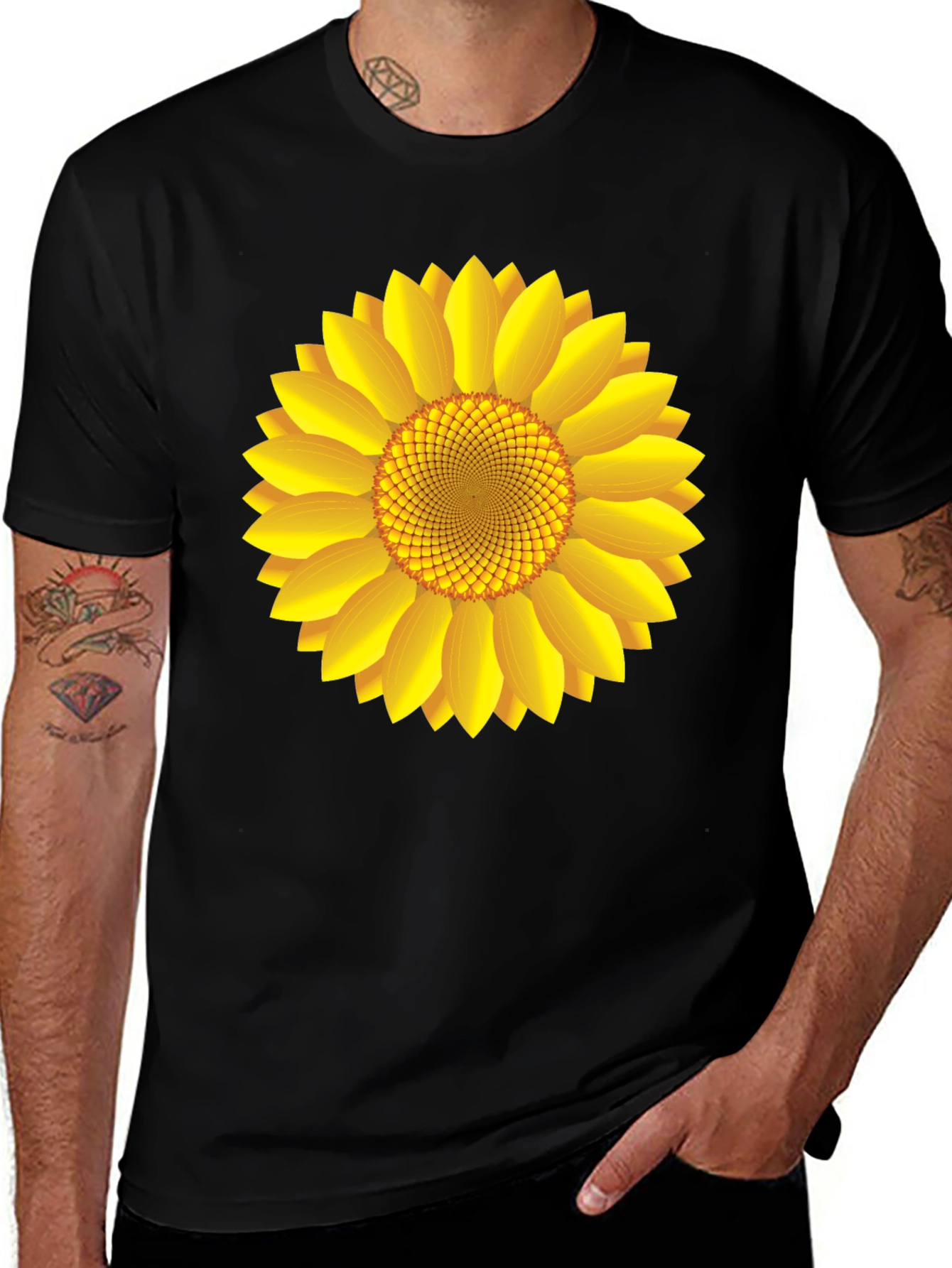 Sunflower Graphic Print Black T-Shirt