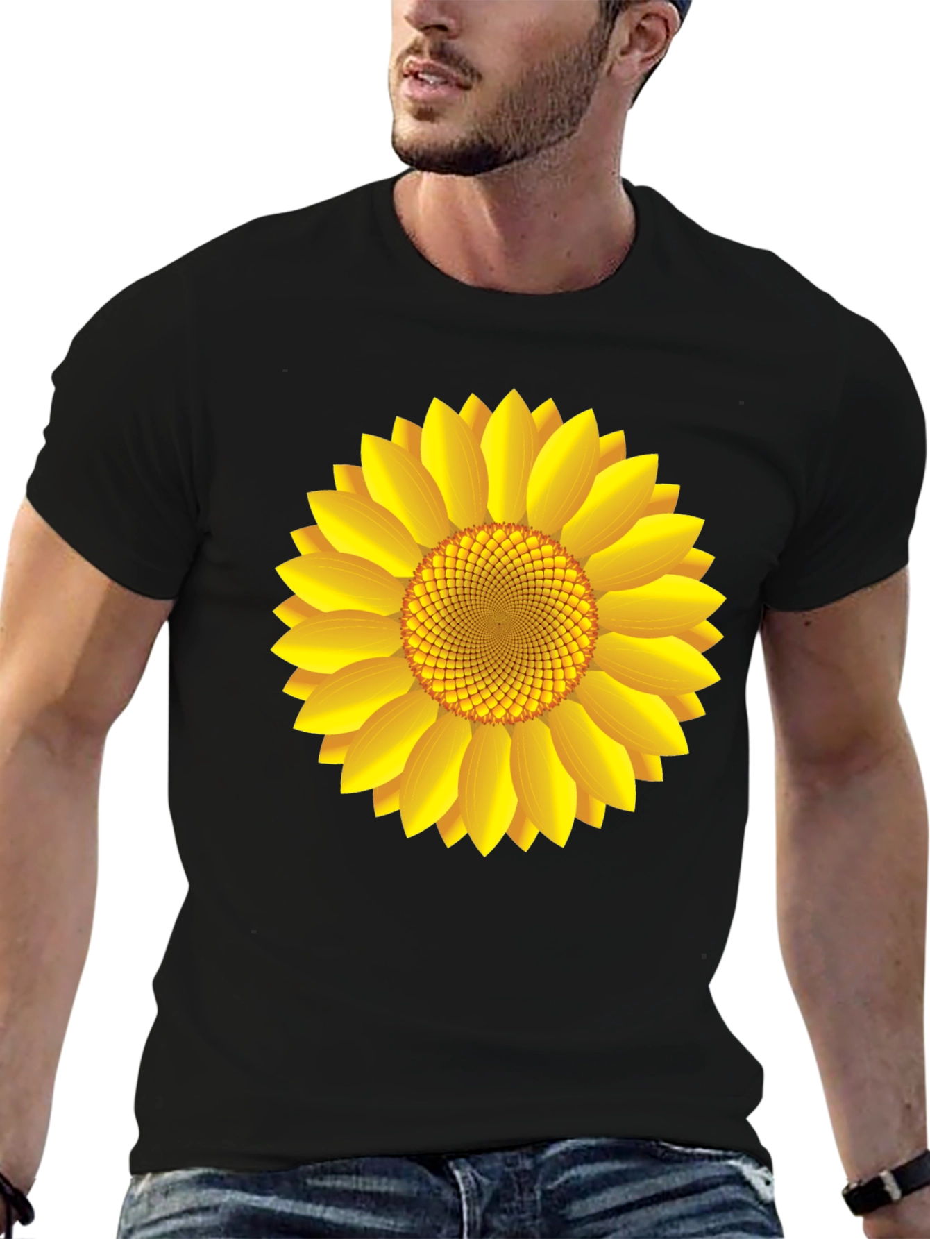 Sunflower Graphic Print Black T-Shirt