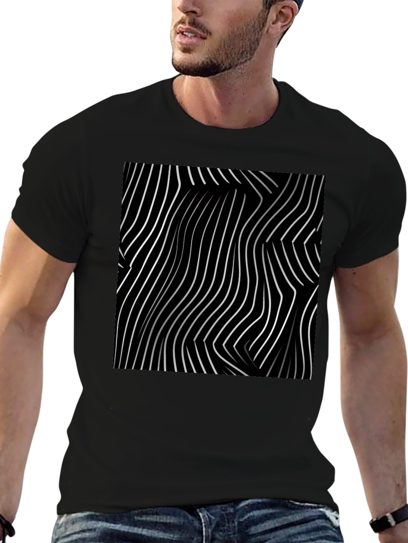 Abstract Lines Graphic Tee - Black