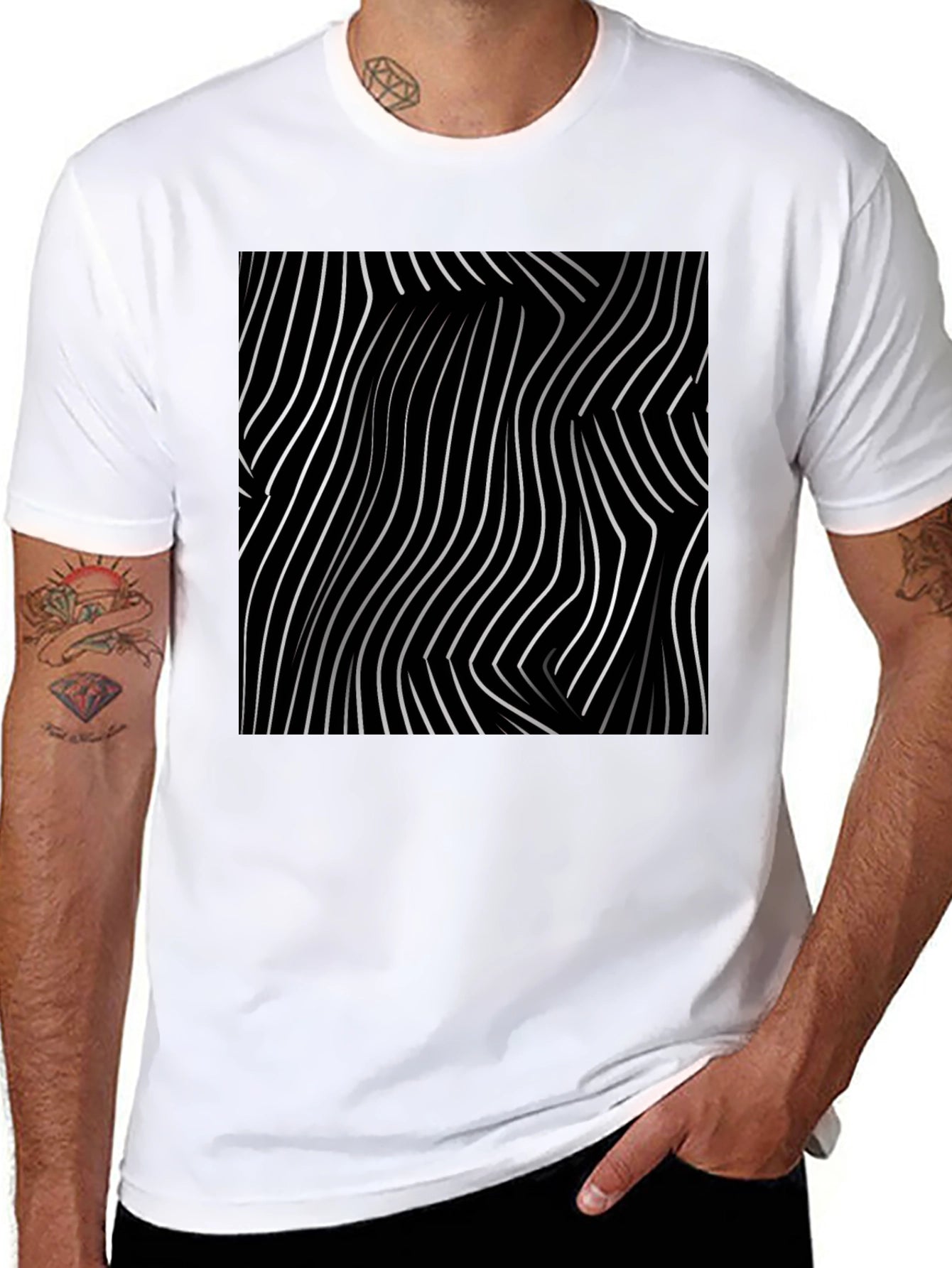 Abstract Lines Graphic Tee - Black