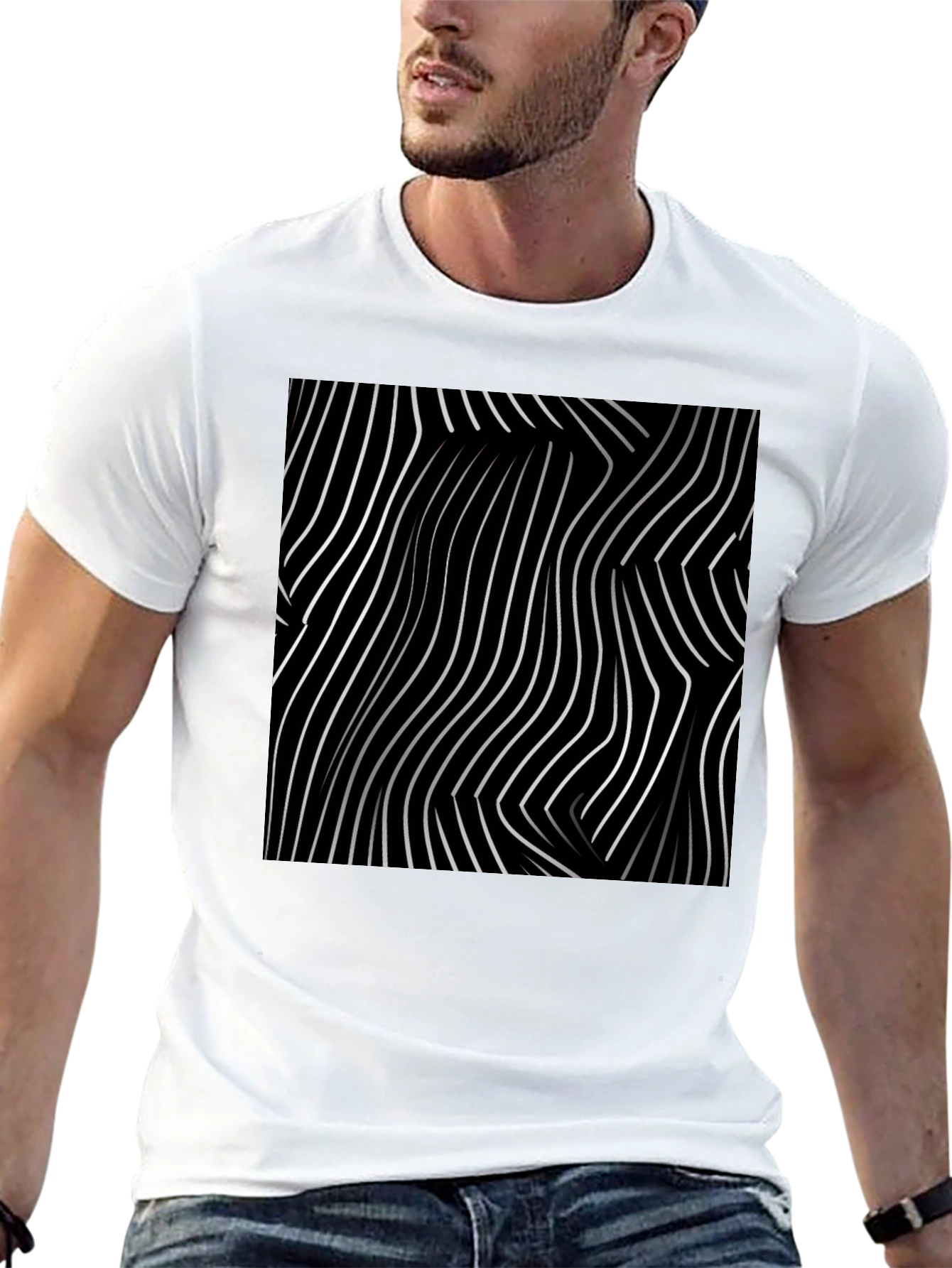 Abstract Lines Graphic Tee - Black