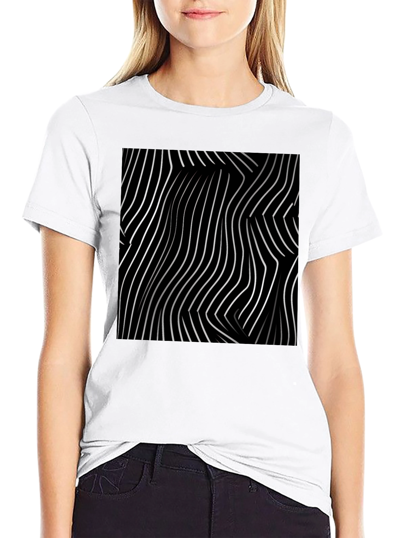 Abstract Lines Graphic Tee - Black