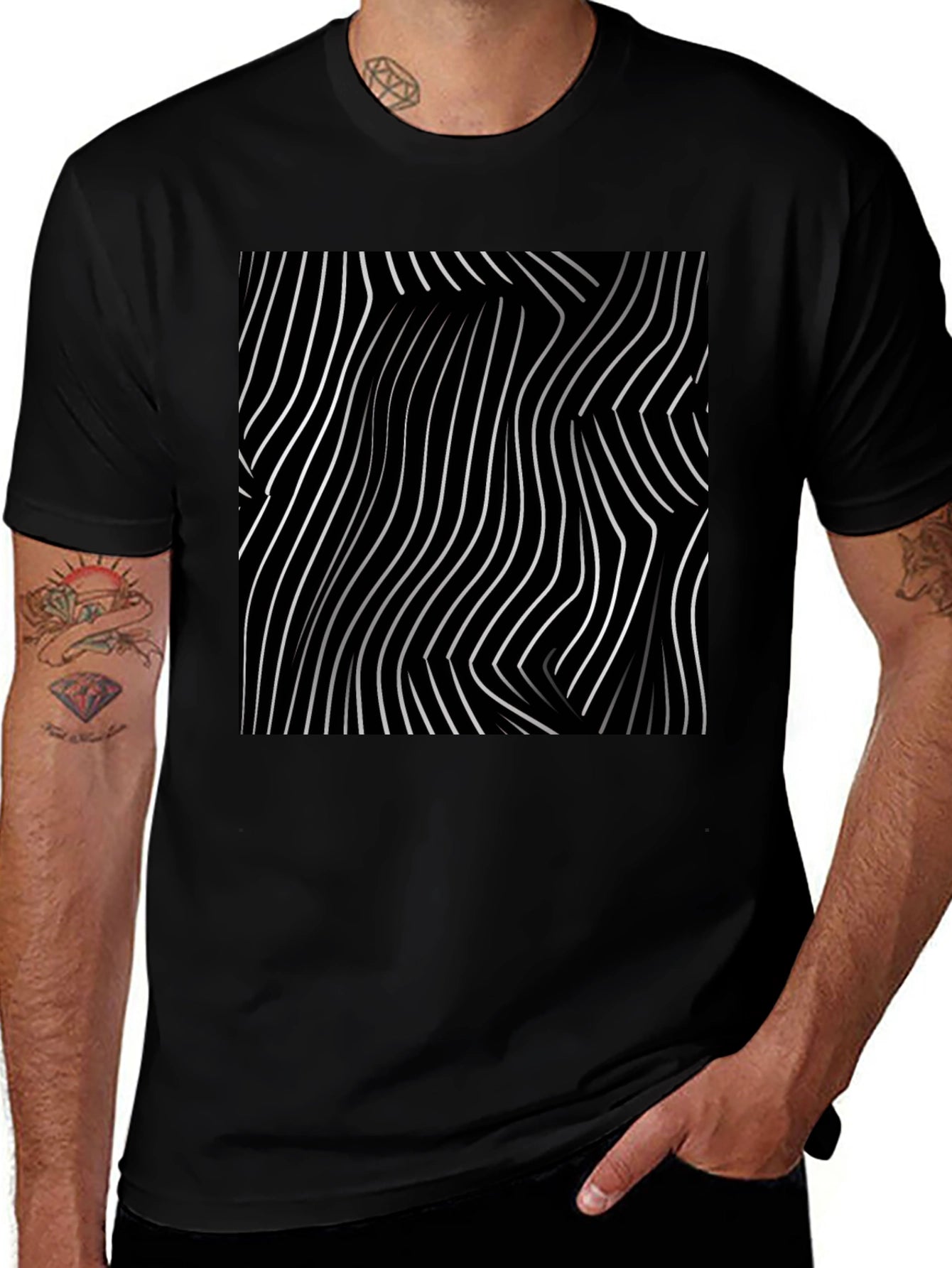 Abstract Lines Graphic Tee - Black