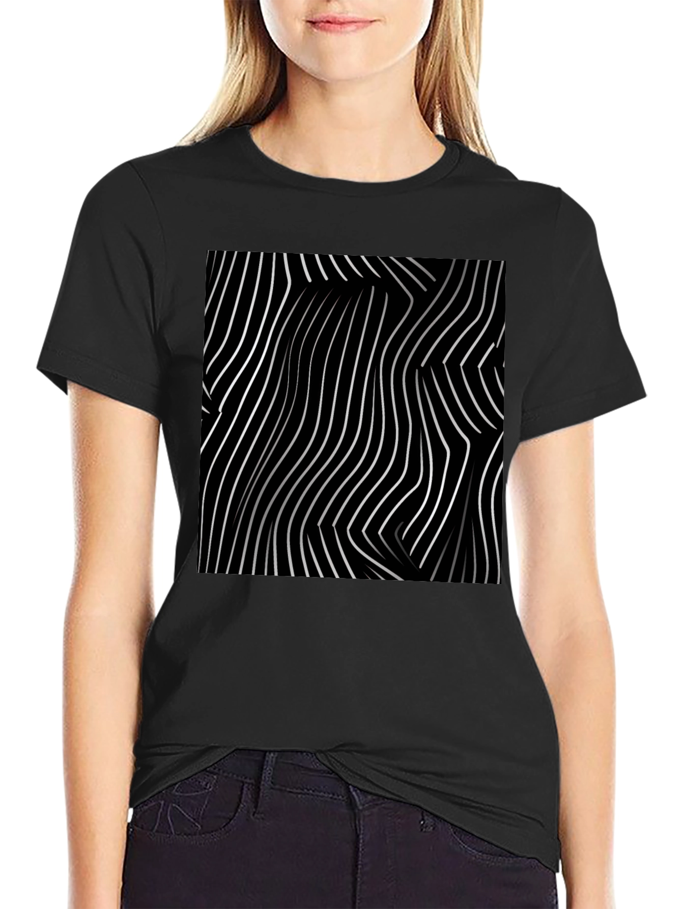 Abstract Lines Graphic Tee - Black
