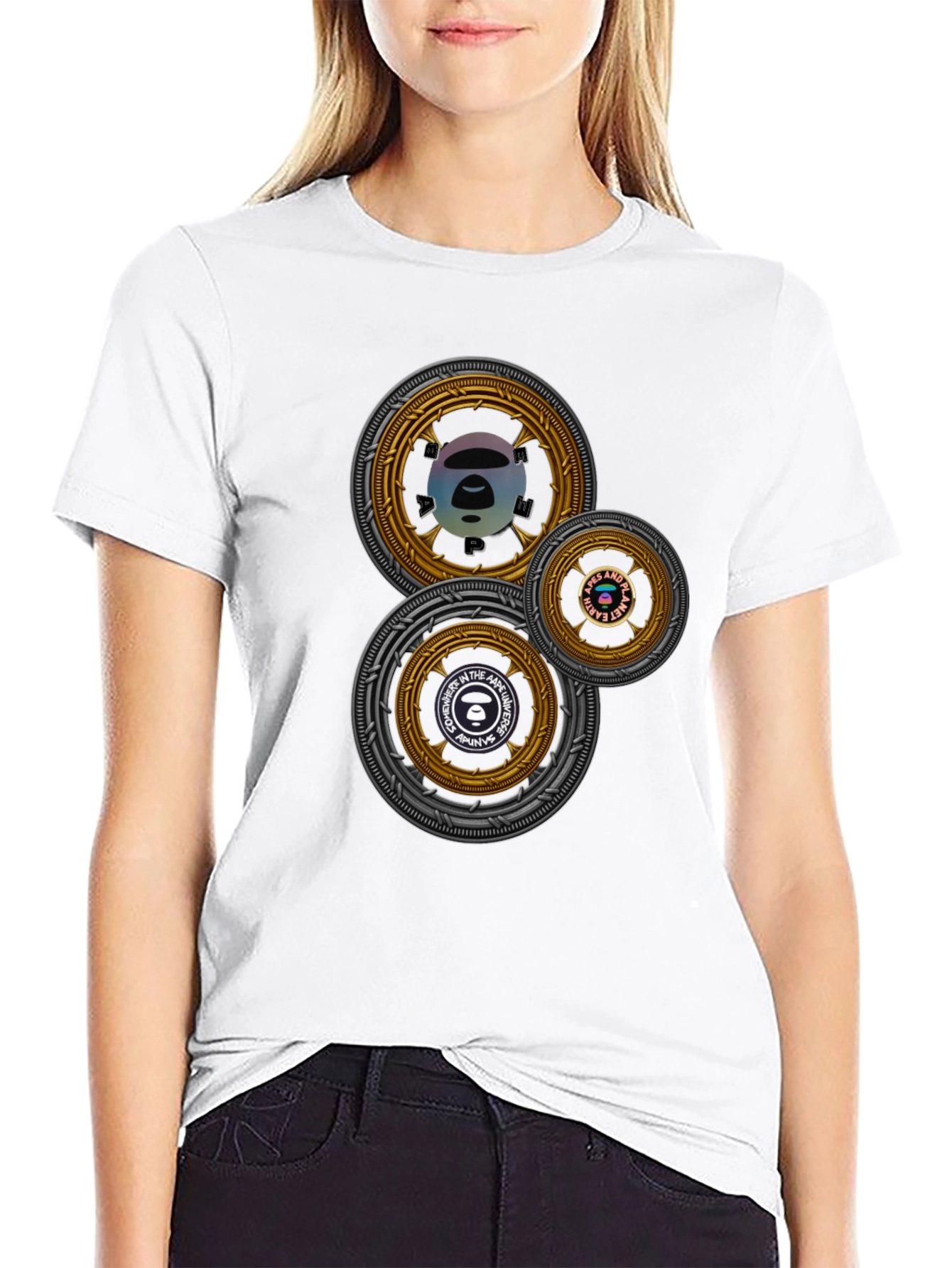 Circular Graphic Print Black T-Shirt