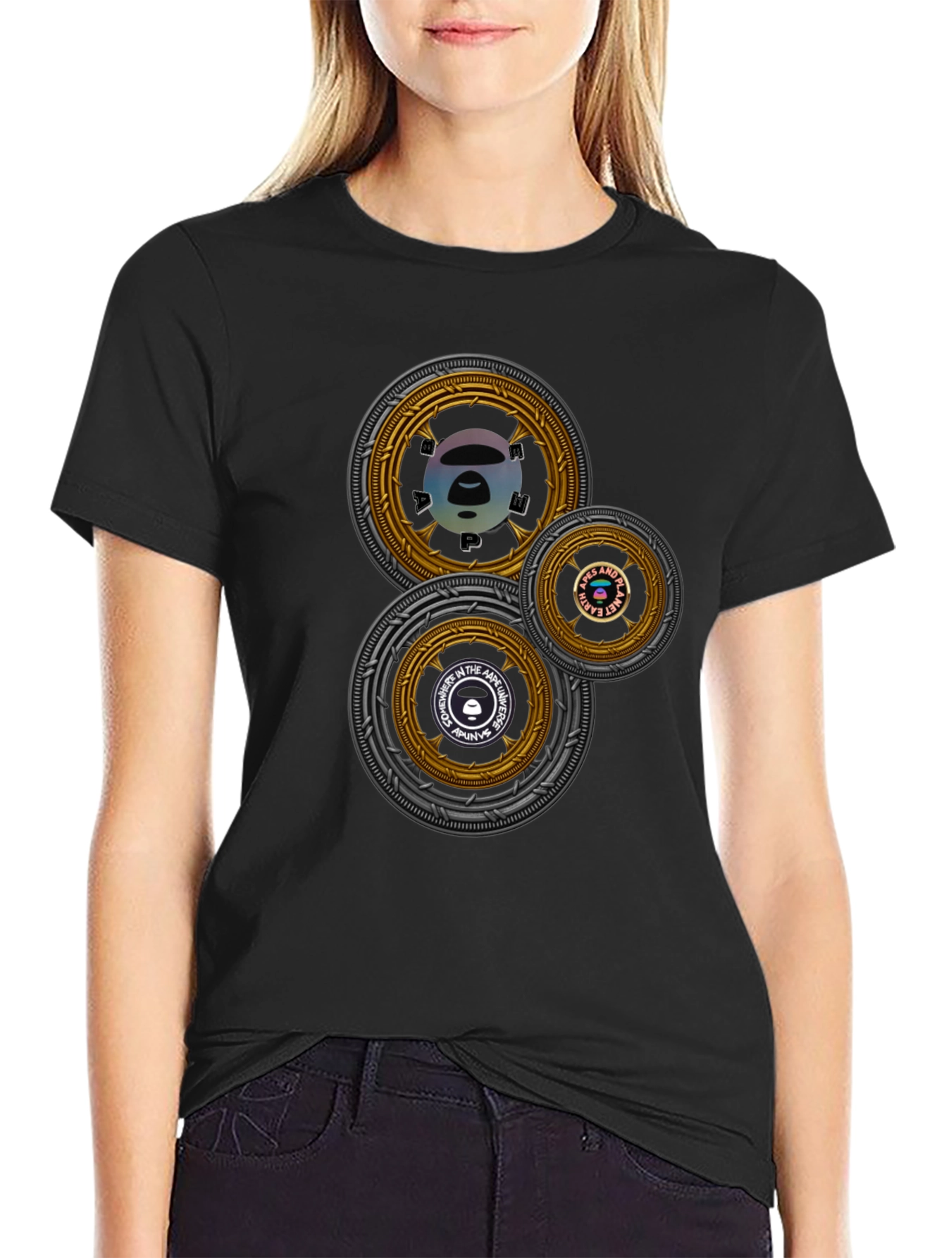 Circular Graphic Print Black T-Shirt