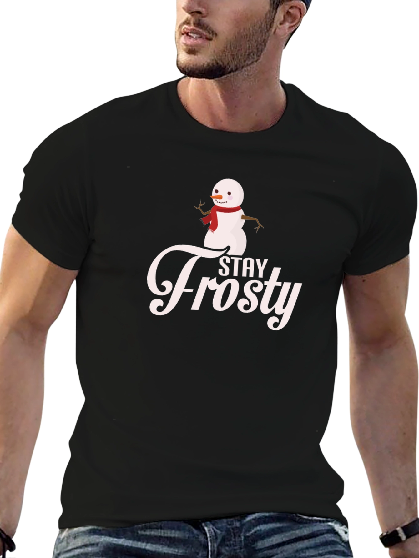 Stay Frosty Snowman Graphic Tee - Black Casual T-Shirt